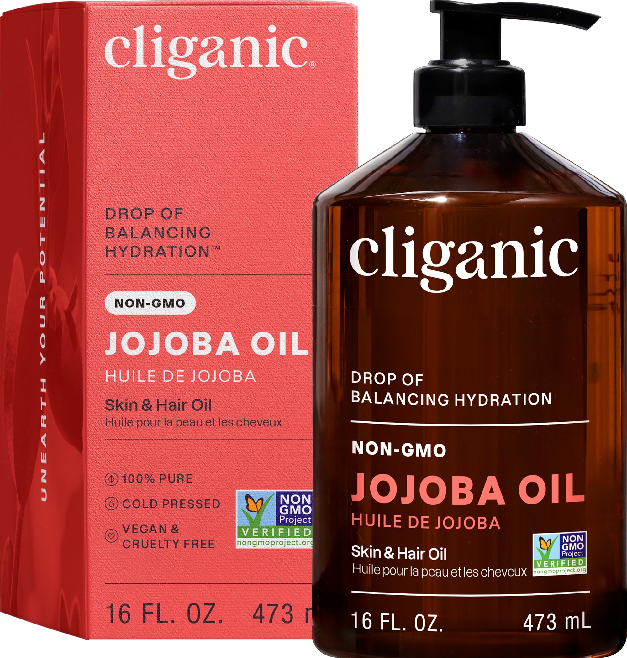 Jojoba Oil Non-GMO, Bulk 16oz | 100% Pure, Natural Cold Pressed Unrefined Hexane Free Oil for Hair & Face