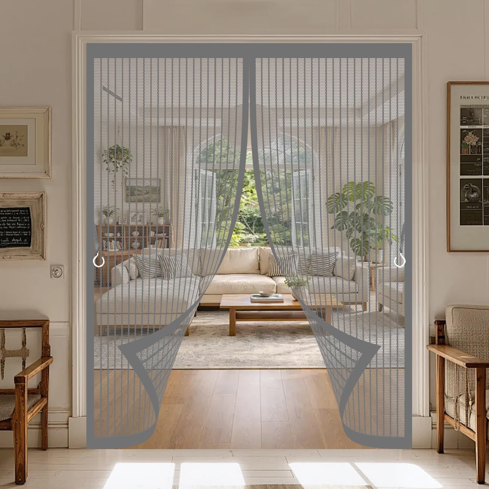 Fly Screens for Doors 202 x 206 cm Powerful Magnets, No Drill Installation, Automatically Closes, for Keeping Out Flies & Bug Magnetic Fly Curtain for Patio Doors Bedroom, Grey