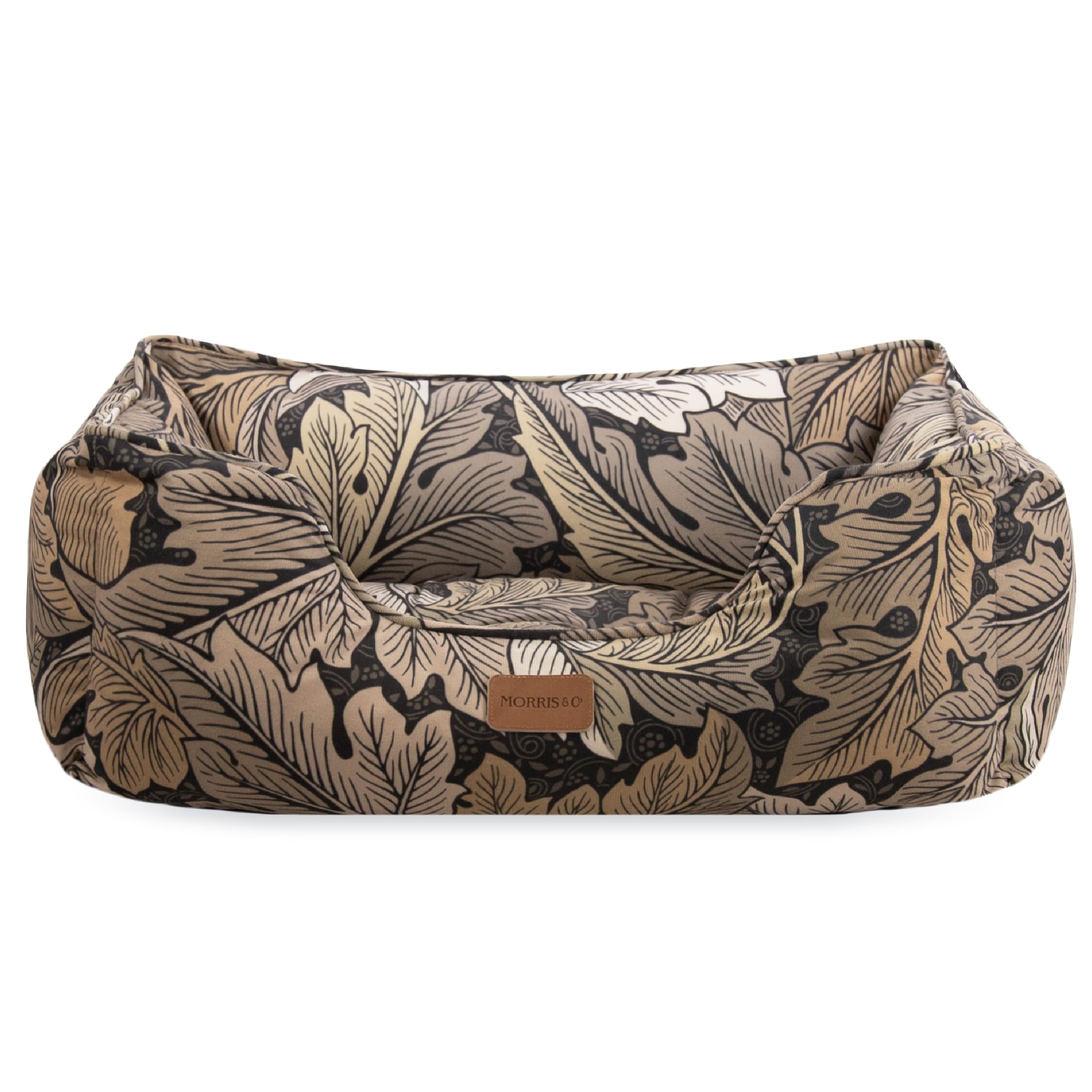 Rosewood x Morris & Co. Acanthus Box Bed for Dogs, Small Dog Bed, Khaki, Padded Sides, Non-Slip Base, Washable, Luxury William Morris Print
