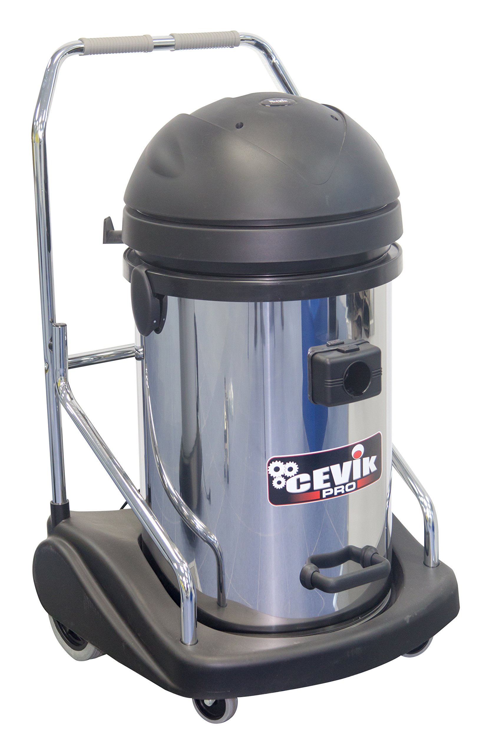 Cevik Pro CE-PRO703INOXTR - Aspiradora Industrial 2900W - 77L Acero Inoxidable 3 Motores Independientes - Bajo Ruido 68dB(A) - Carro Basculante - Uso Profesional
