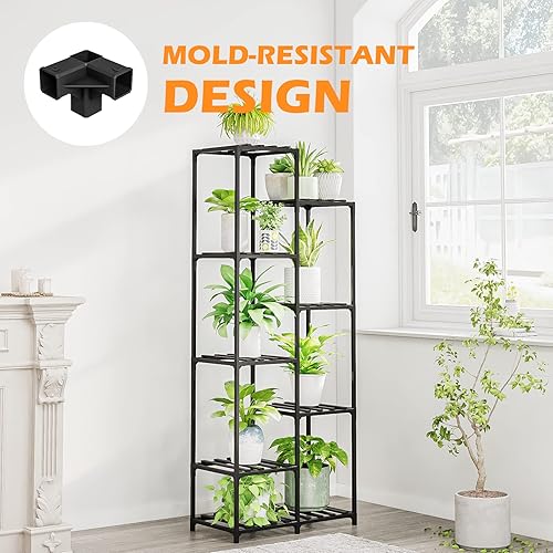 Miniatura 5 de Bamworld Soporte alto negro para plantas al aire libre, estante de esquina para plantas de interior, soportes de flores para sala de estar, balcón y