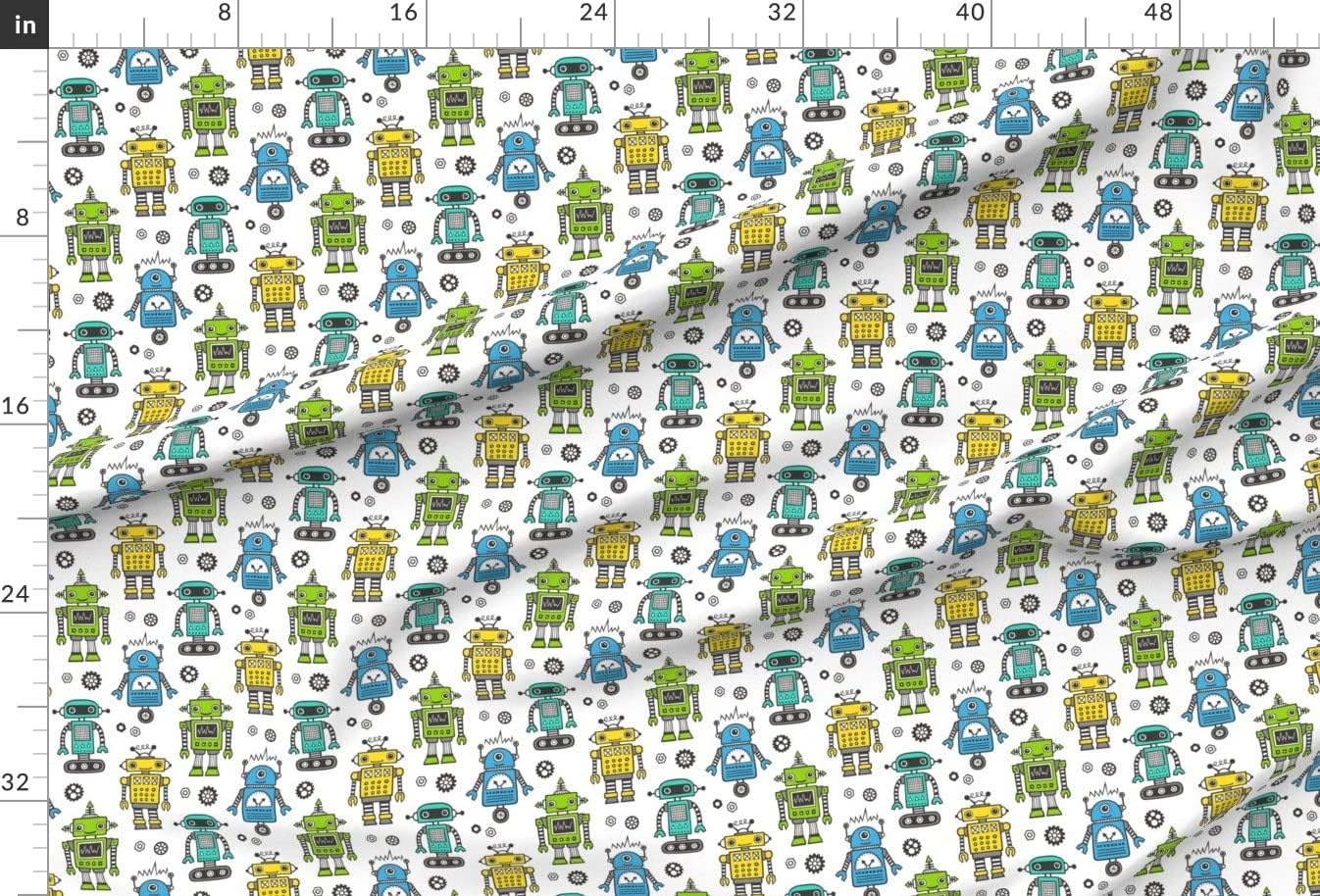 Spoonflower Fabric - Retro Robots Retro Geometric Whimsical Handdrawn Modern Nursery Boys Printed on Minky Fabric by The Yard - Sewing Baby Blankets Quilt Backing Plush