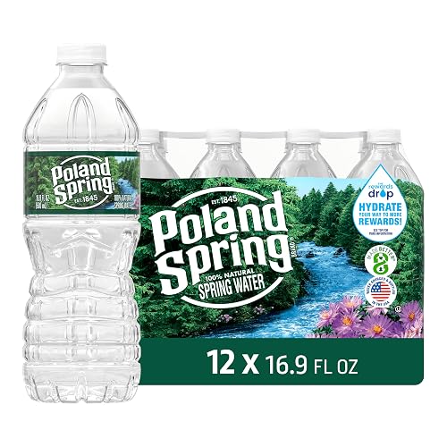 Poland Spring Brand 100% Natural Spring Water, plastic bottles,16.9 Fl Oz (Pack of 12)