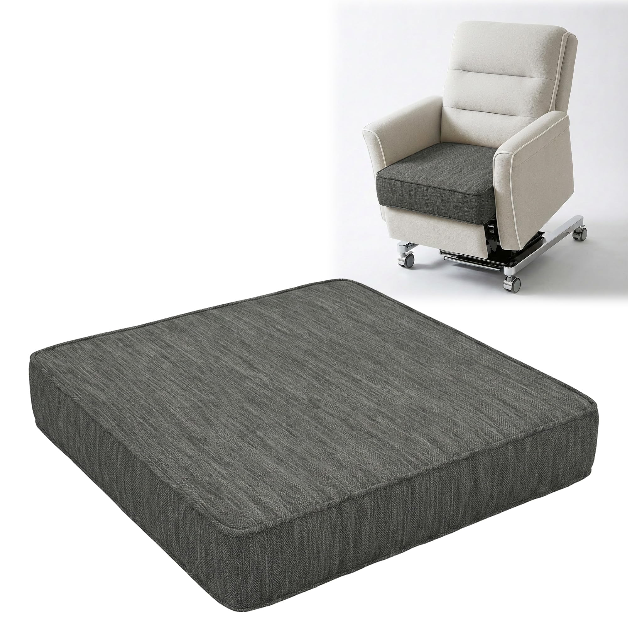 TVOOD Booster Cushions for Armchairs Dark Grey: 50x50x10cm Armchair Booster Cushion Breathable Cotton-linen Square Seat Cushions for Elderly
