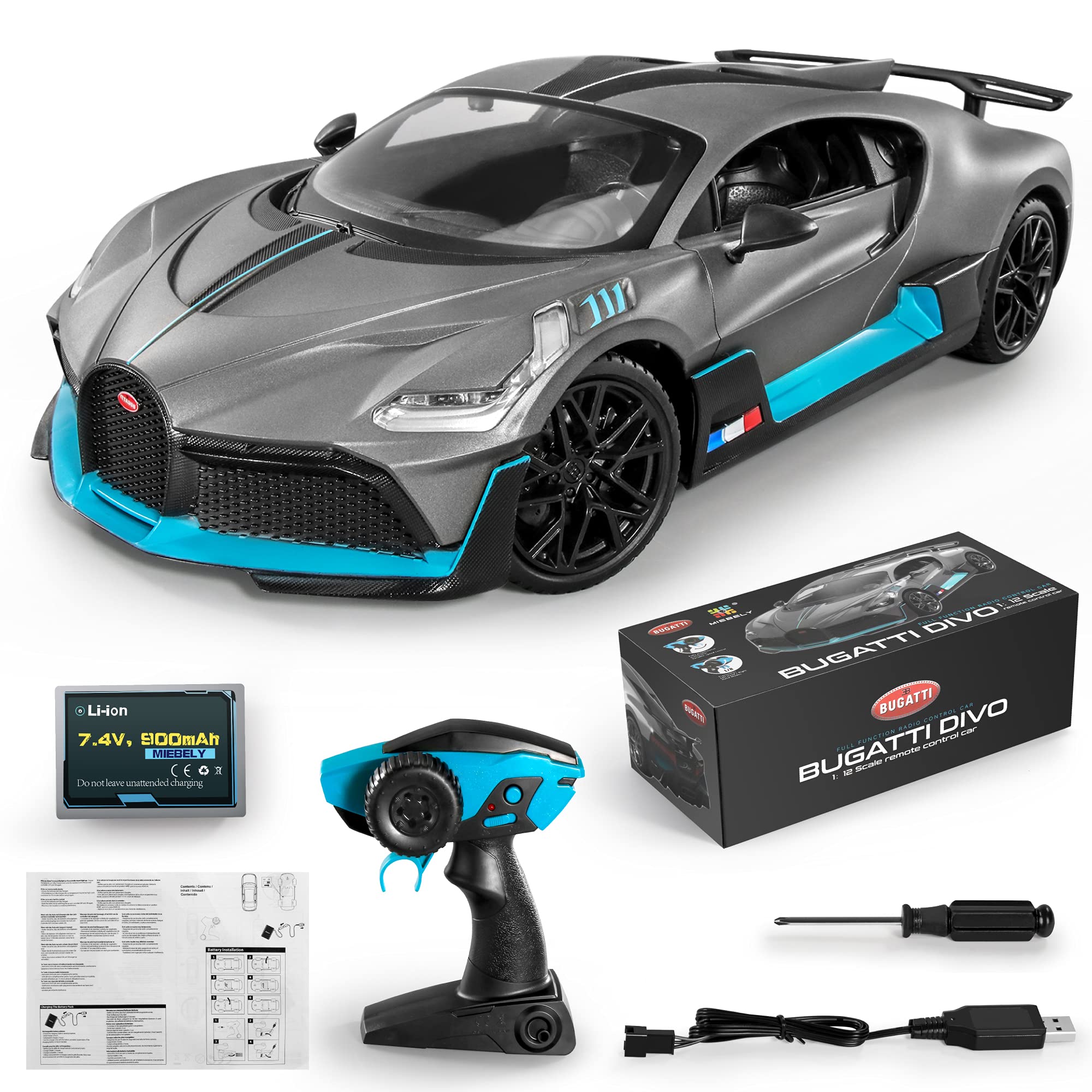 MIEBELY Bugatti Remote Control Car 1/12 Scale RC Car for Children and