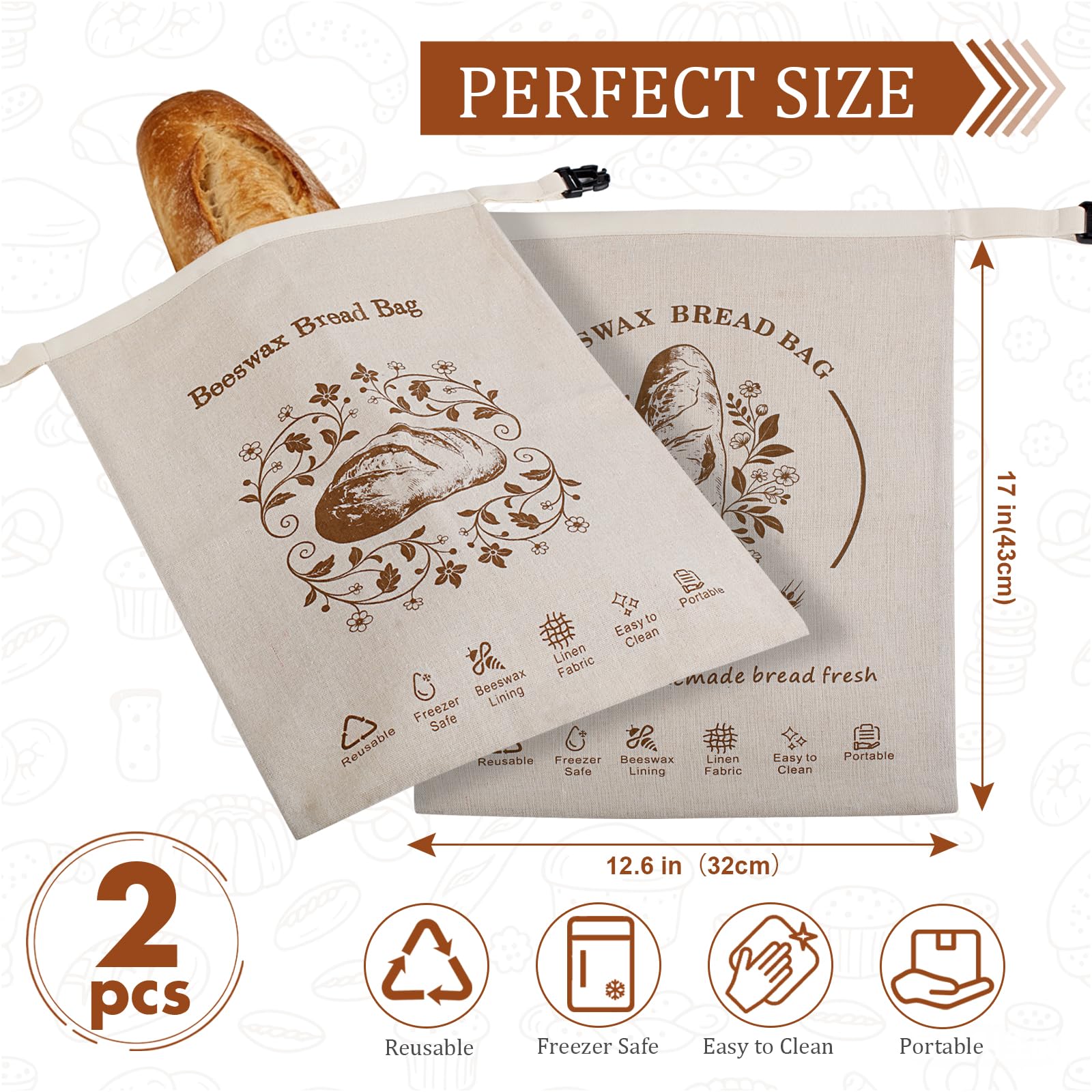 Paquete de 2 bolsas de pan reutilizables, bolsa de pan de lino natural para pan casero, bolsas de almacenamiento de masa madre con cordón con forro, bolsa de regalo para pan y alimentos