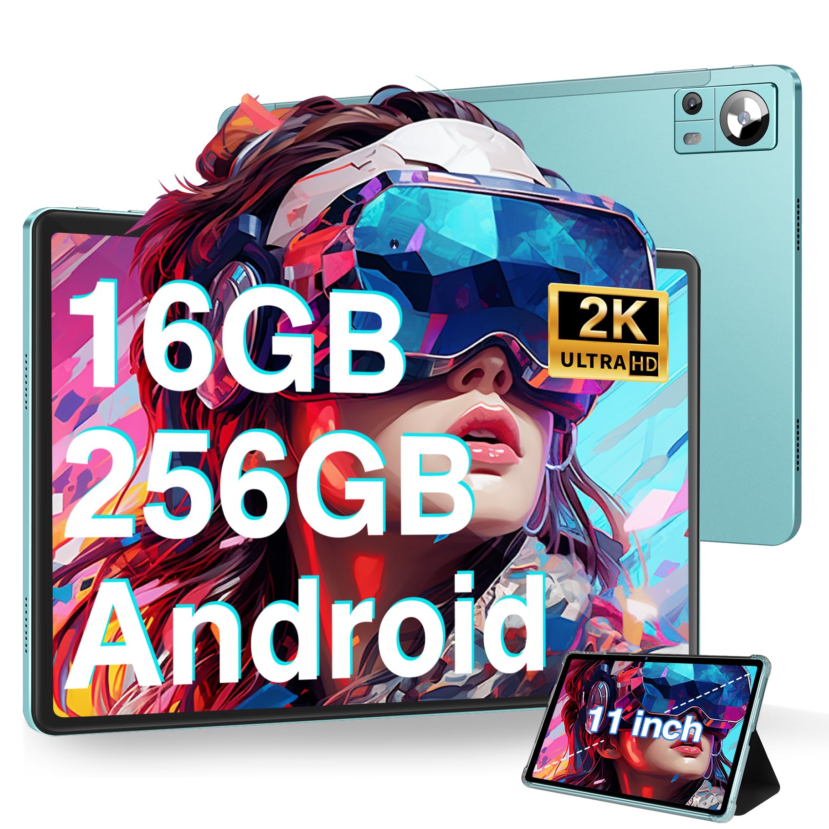 DMOAO Tablet 11 Pollici Android con 16GB RAM 256GB ROM(1TB Espandibile), 2K FHD Tablet con Camera Tripla(13MP+5MP+2MP), 8 Core, 2.0 GHz, IPS 2000 * 1200, 5G Wi-Fi, 8600 mAh, GPS, BT 5.0,Verde