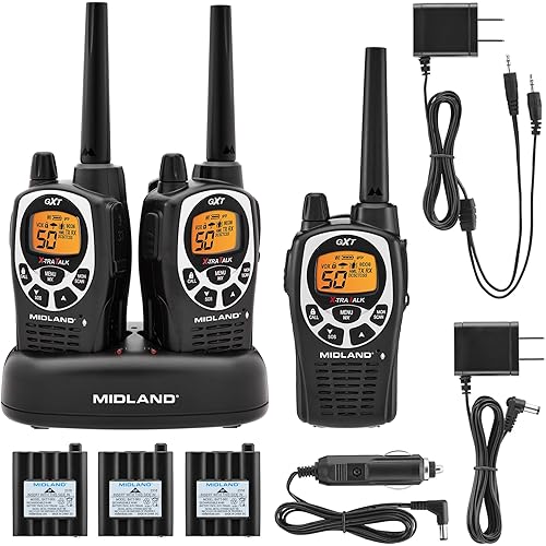 Midland GXT1000X3VP4 GMRS Two-Way Radio (50-Channel, Long Range, 142 Privacy Codes, SOS, NOAA, Rechargeable Nickle Battery, Black/Silver, 3-Pack)