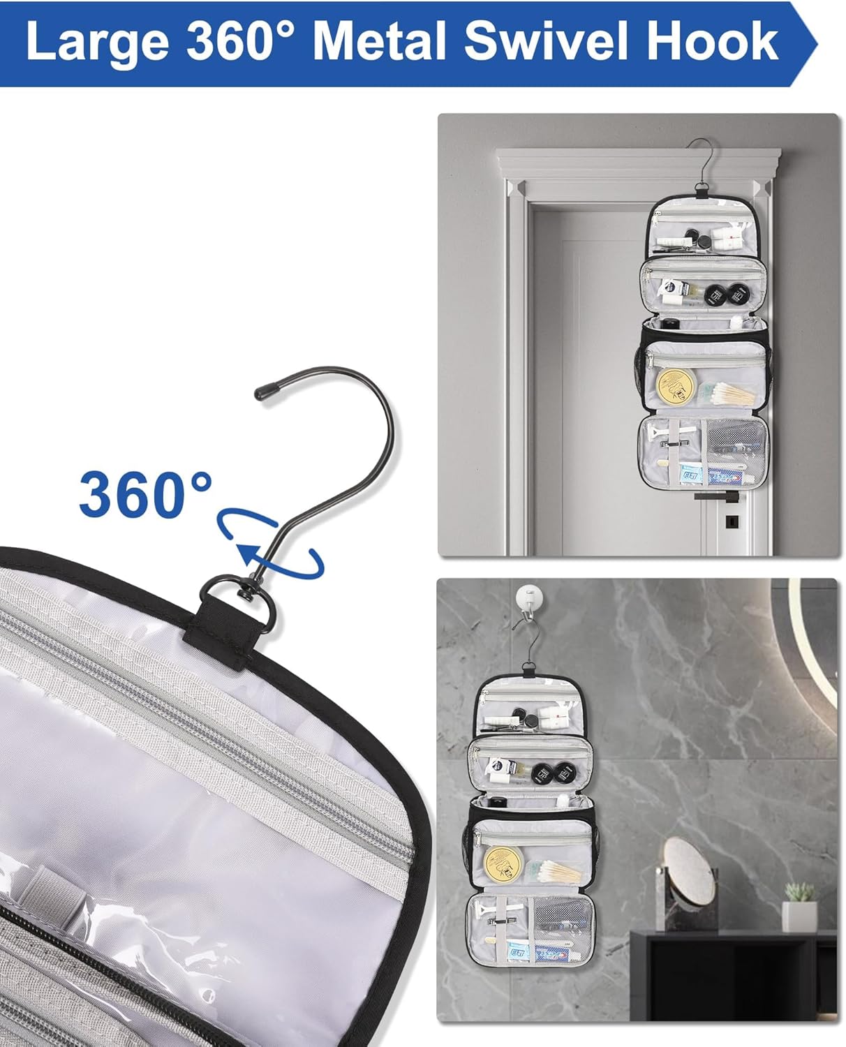 Relavel Toiletry Bag for Men, Hanging Toiletries Bag for Women Water Resistant Dopp Kit Shaving Bag, Travel Essentials Large Capacity Organizer Case for Toiletries Accessories, Black - Image 5