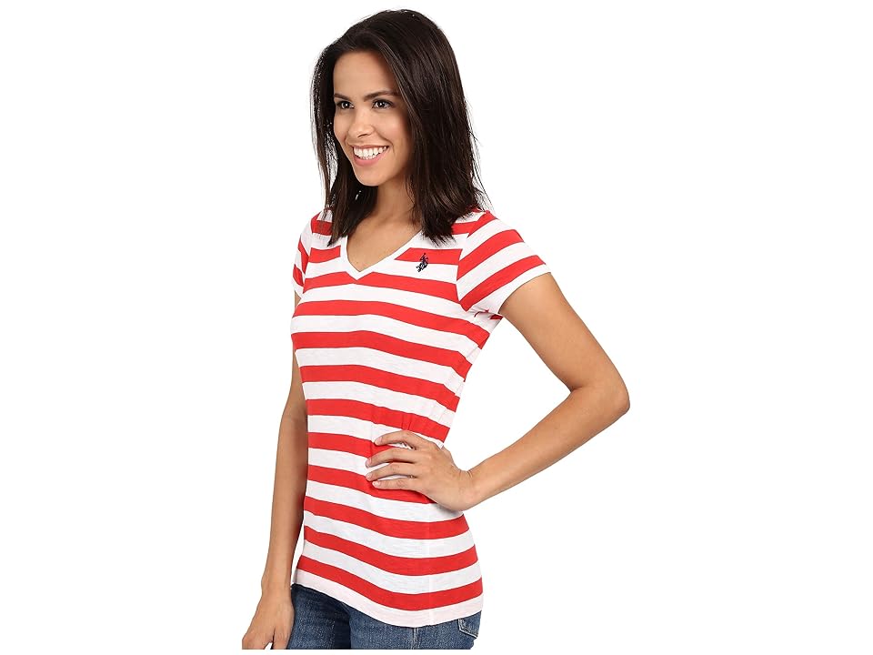 

U.S. POLO ASSN. Lace Trim V-Neck T-Shirt (Tomato) Women's Short Sleeve Pullover, Red