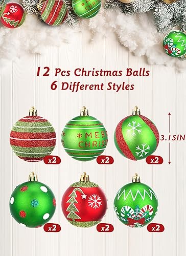 Miniatura 4 de Adornos de bola de Navidad de 3.15 pulgadas, juego de 12 piezas de decoración para árbol de Navidad, decoraciones colgantes de plástico brillante,