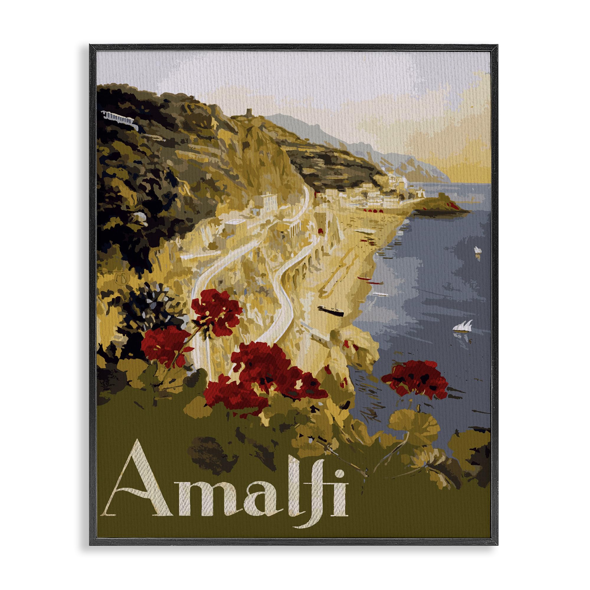 Stupell Industries 'Picturesque Amalfi Coast', Framed Giclee Art, Black, 11 x 14 Inches, Easy to Hang and Sturdy, Made in USA, by Lil' Rue