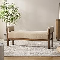 VKNOW 51.8" Upholstered End of Bed Bench with Arms, Modern Brown Bedroom Bench, Solid Rubberwood Frame for Entryway & Living Room