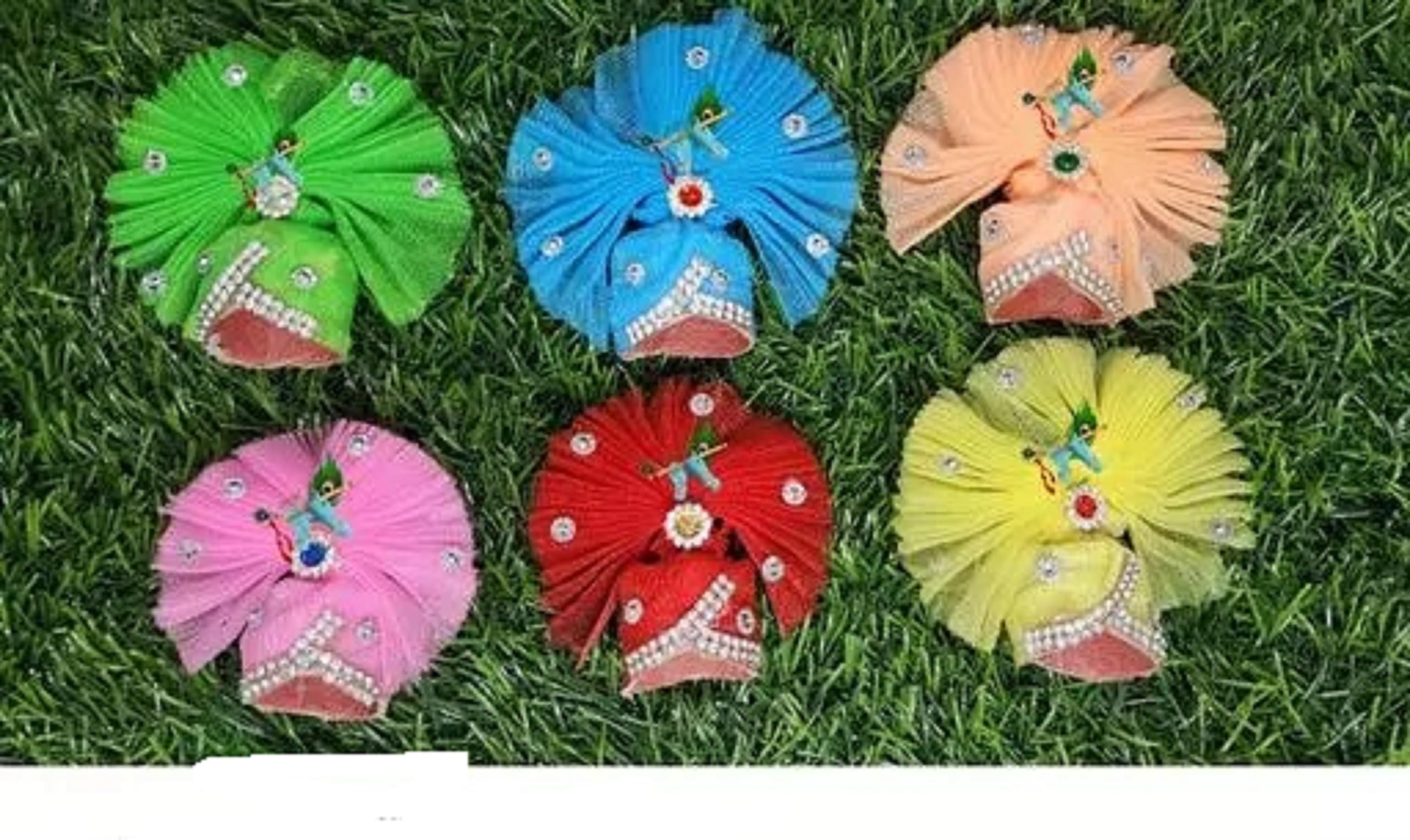 Laddu Gopal Mukut Beautiful Colorful Flower Pagdi of Ladoo Gopal Ji and Radha Rani Size-3 No Pack of 6 Pcs Multicolor and Multidesign