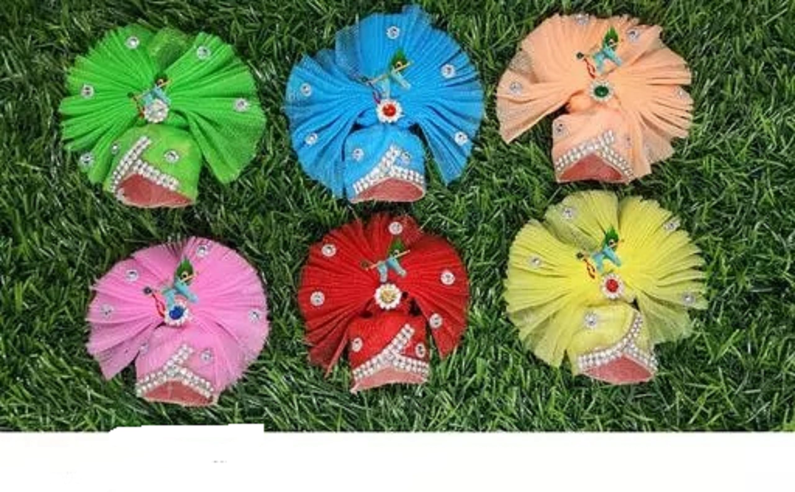 Laddu Gopal Mukut Beautiful Colorful Flower Pagdi of Ladoo Gopal Ji and Radha Rani Size-3 No Pack of 6 Pcs Multicolor and Multidesign
