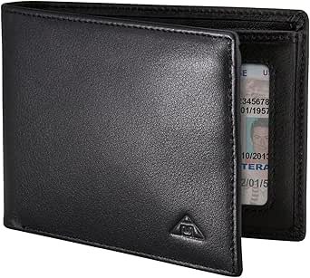 Motion Trend Men's RFID Wallet - Genuine Leather RFID Blocking Bifold Wallet, Black, Slim Style