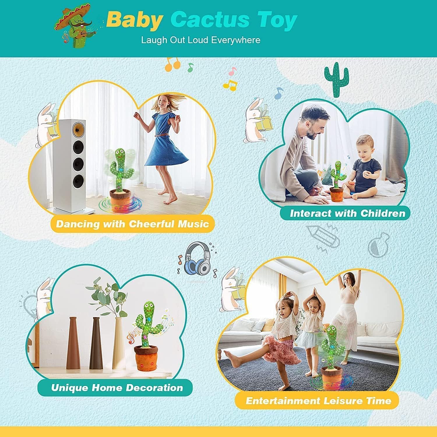 Cactus Bailarín | Interactivo Que Baila y Habla en Español | Peluche con Luces y Música Que Repite tu Voz | Regalo Original para Cumpleaños de Niños