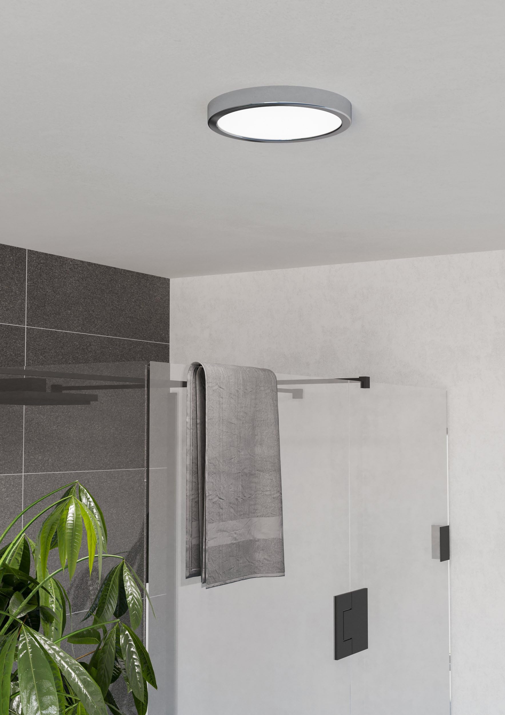 EGLO LED Deckenlampe Fueva 6, Bad Deckenleuchte Ø 21,1 cm, Badlampe aus Stahl in Chrom und Kunststoff in Weiß, Badezimer Lampe, warmweiß-kaltweiß, IP44