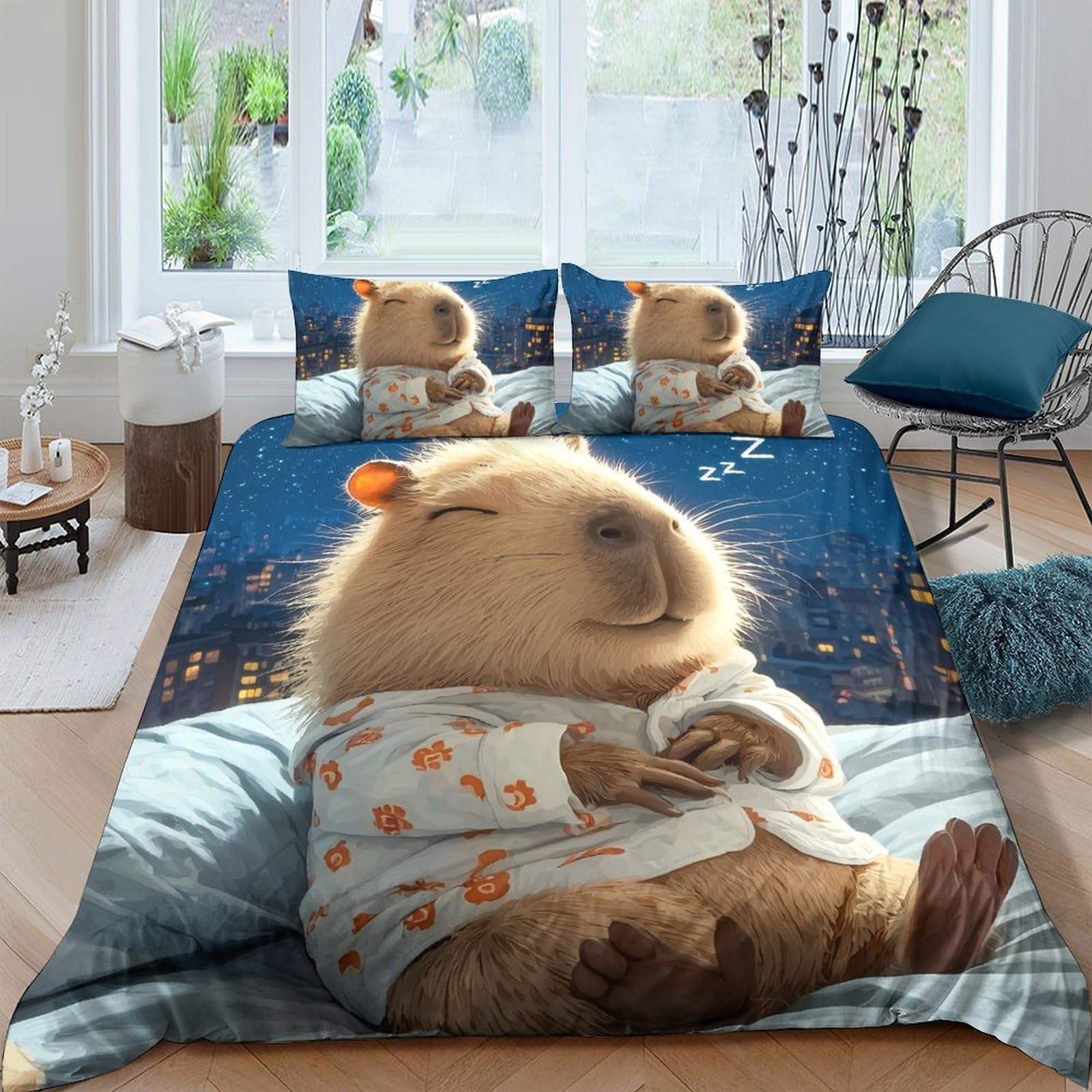 Ctjqhvkz Style-8 3D Printed Cute Capybara Pajamas Fitted Sheet Microfiber Soft Animal Bed Cover For Bedroom Guest Room Dorm Decor Single（135X200cm）