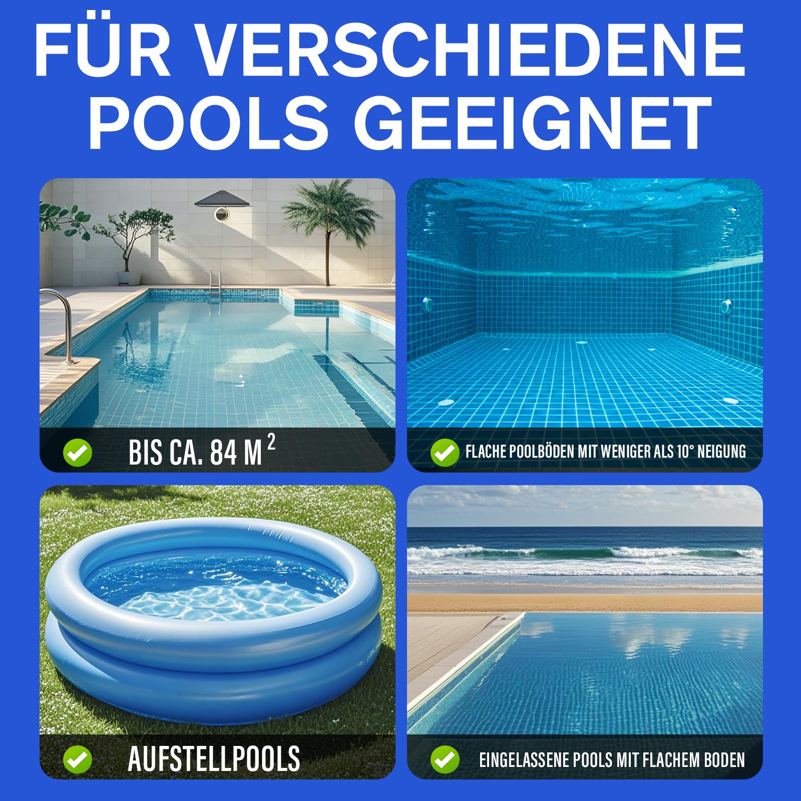 STARRYBOT Poolroboter Akku, kabelloser Poolsauger mit Selbstparkfunktion, 150 Min. Laufzeit & 120 Min. Ladezeit, automatischer Poolreiniger für Aufstellpools bis 84 m², Weiß