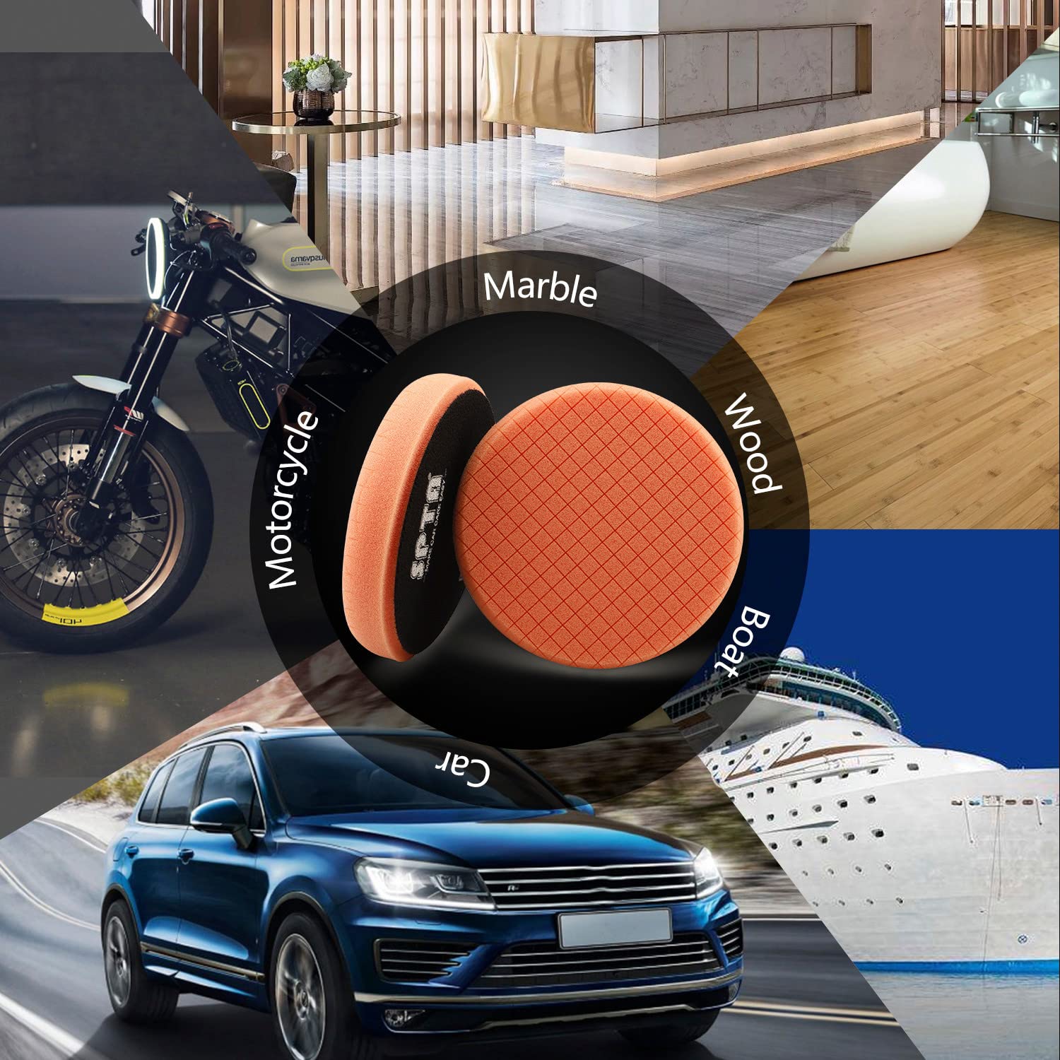 Orange Light Cut Pad, Buffing Polishing Pads, SPTA 3Pcs 6.5 Inch Face for 6 Inch 150mm Backing Plate Compound Buffing Sponge Pads for Car Buffer Polisher Compounding, Polishing and Waxing -X00224Y6O3