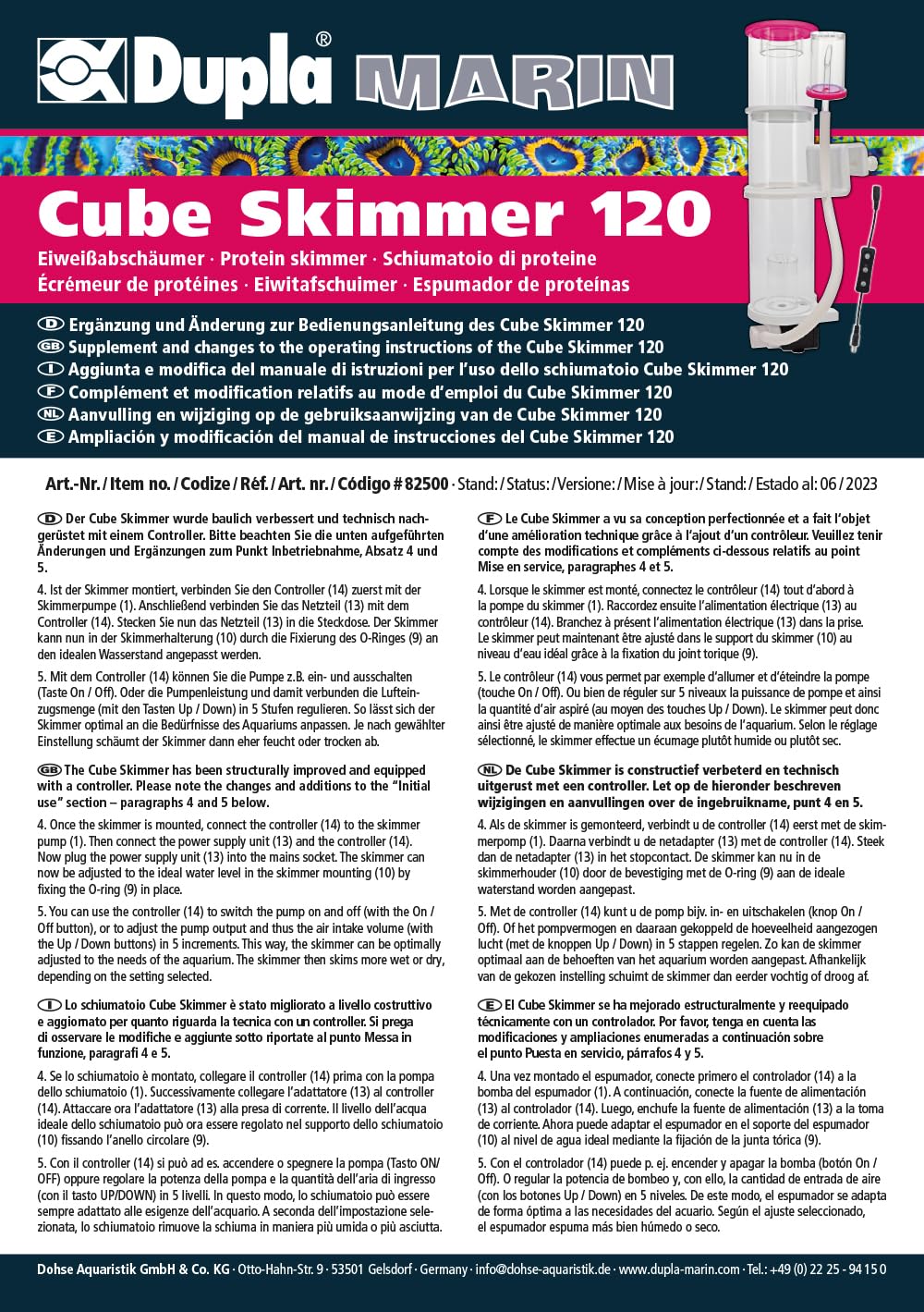 Dupla Marin Cube Skimmer, 120 l, Potente schiumatore di proteine per Il Vostro Acquario, Riduce Le Sostanze nocive ed Efficace Pulizia dell'Acqua, Ideale per Acqua salata, Facile da Usare