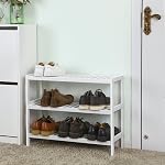 Étagère à chaussures en bambou SONGMICS, étagère de rangement à 3 niveaux, 70 x 26 x 55 cm (L x P x H), idéale pour couloir, salle de bain, salon et corridor, Blanc LBS13W