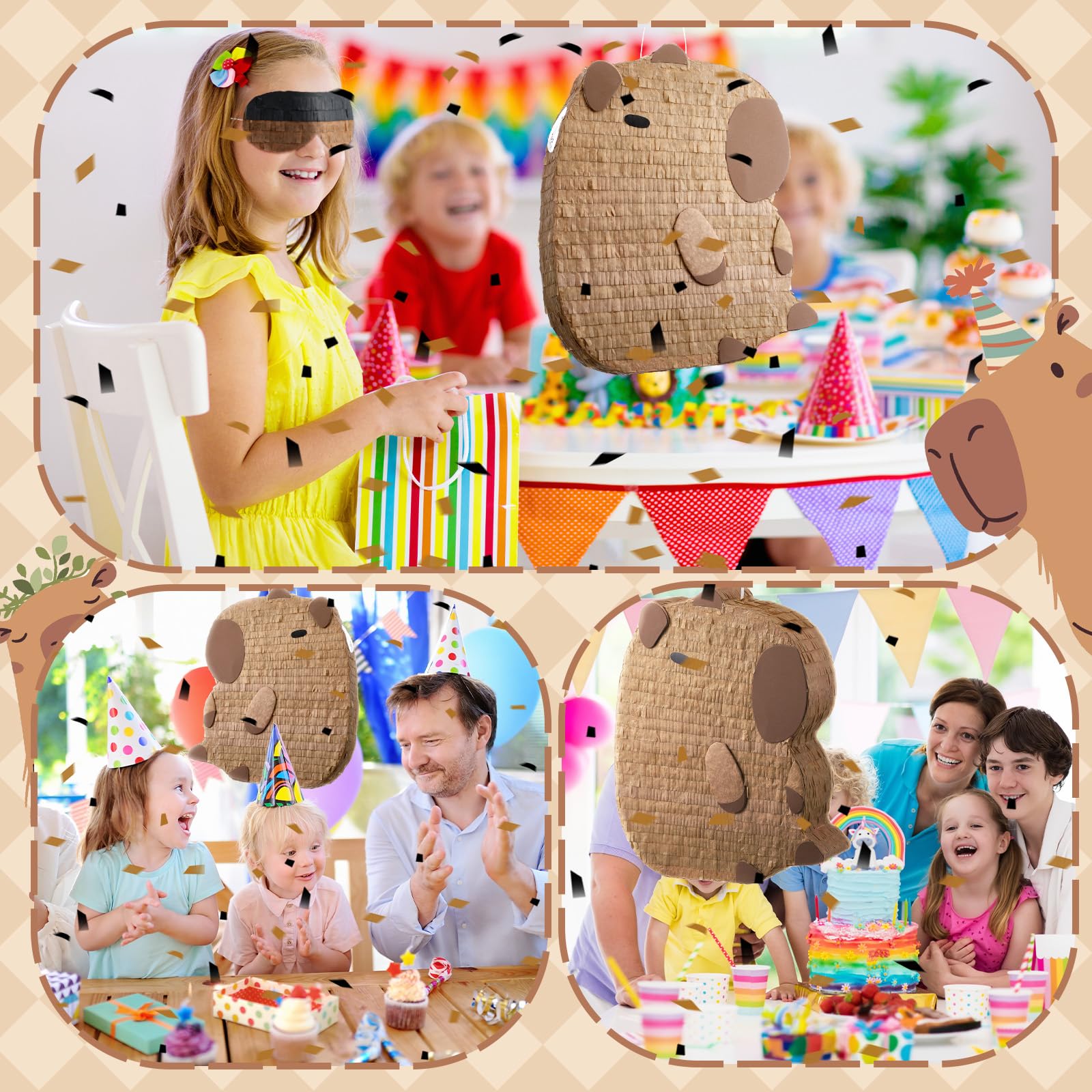 Seenelling Piñata de capibara con temática de capibara para suministros de fiesta de fiesta, festivales de Navidad, accesorios de fotos de vacaciones, suministros de fiesta, decoración de centro de