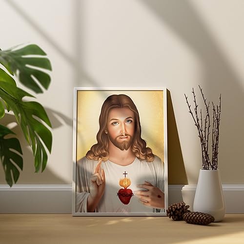 Miniatura 3 de Sagrado Corazón de Jesús Decoración religiosa para el hogar y pintura moderna de Jesucristo impreso, decoración de sala de estar, arte de pared de
