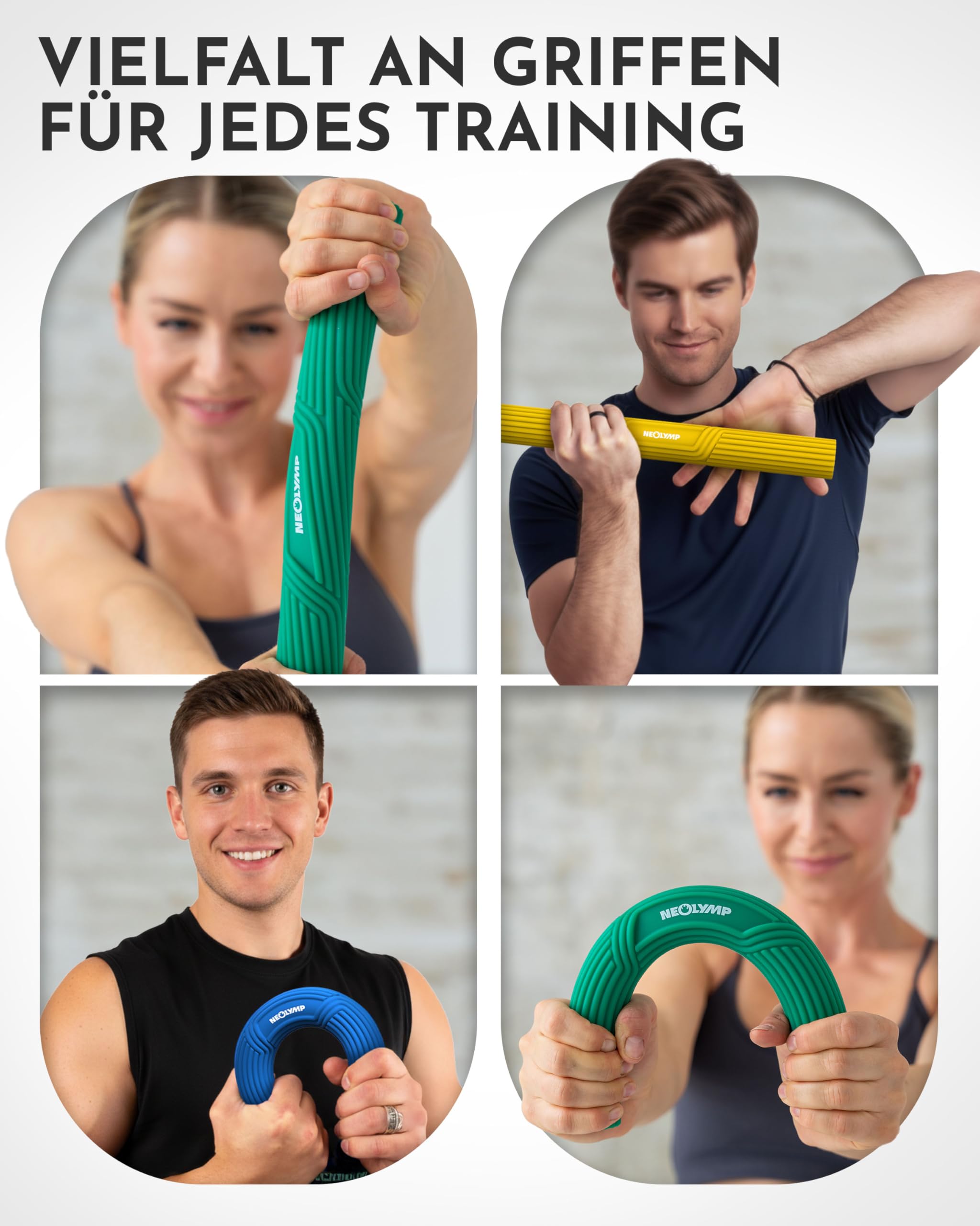 NEOLYMP Handtrainer Unterarmtrainer – Griffkraft & Rehabilitation – Therapy Bar aus Silikon, rutschfest & langlebig – Hand Trainingsgerät inkl. Tragetasche, Übungsheft & E-Book – Grip Strength Trainer