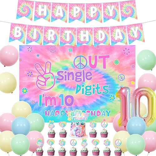Decoraciones de cumpleaños de 10 años para niñas, diseño de macarons pastel con texto en inglés I'm 10 Peace Out, globos de fondo de 10 años con