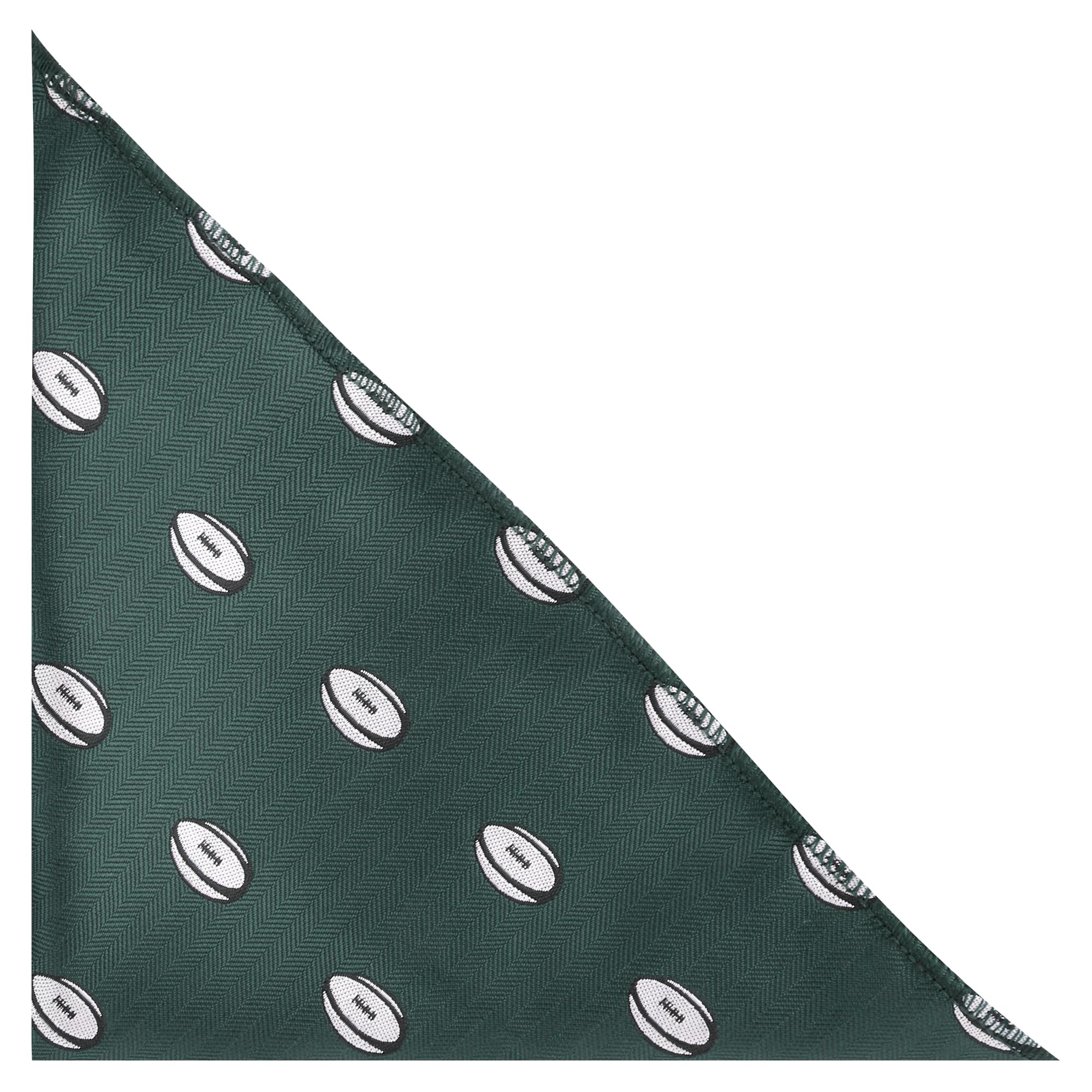 King & Priory Rugby Ball Dark Green Herringbone Embroidered Pocket Square, Handkerchief