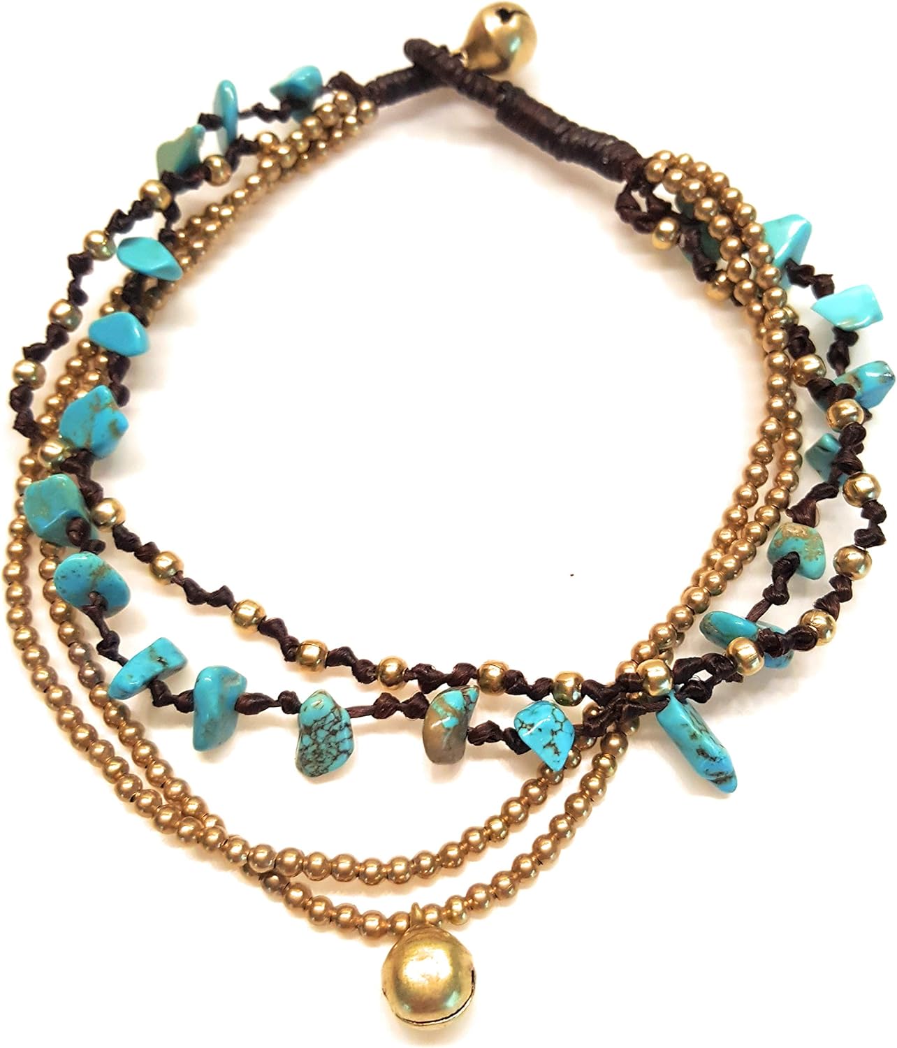 Infinityee888 Turquoise Anklet Bracelet with Bell Stone Handmade Brass Bead Bells Indian Boho Anklet for women -JA076 - Image 3