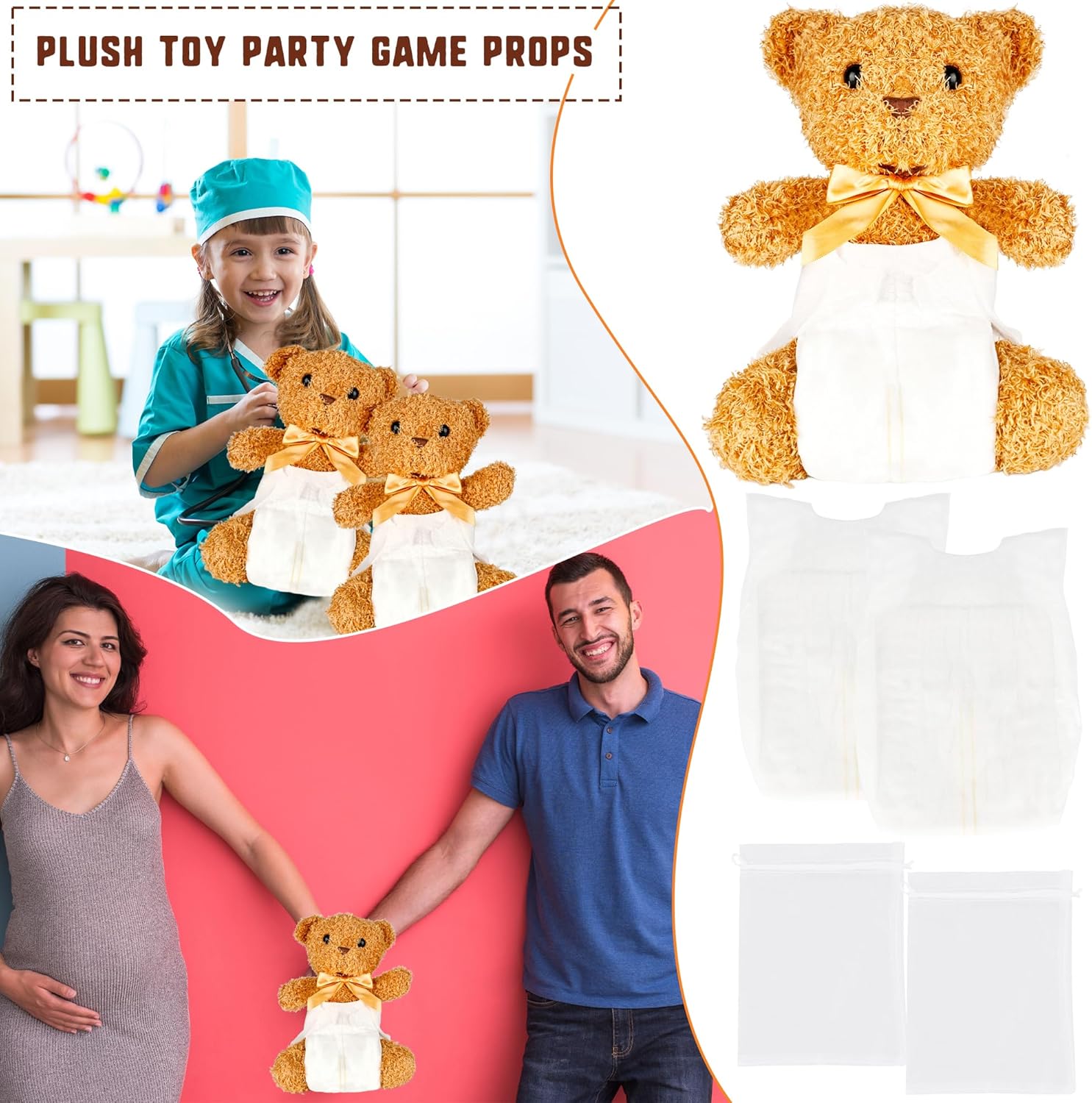 10 Sets Bear Blindfolded Diaper Changing Baby Shower Games include 10 Bears Plush 10 Diapers 10 Gift Bags for Baby Shower Gender Reveal Party Game Prizes Gifts for Adults
