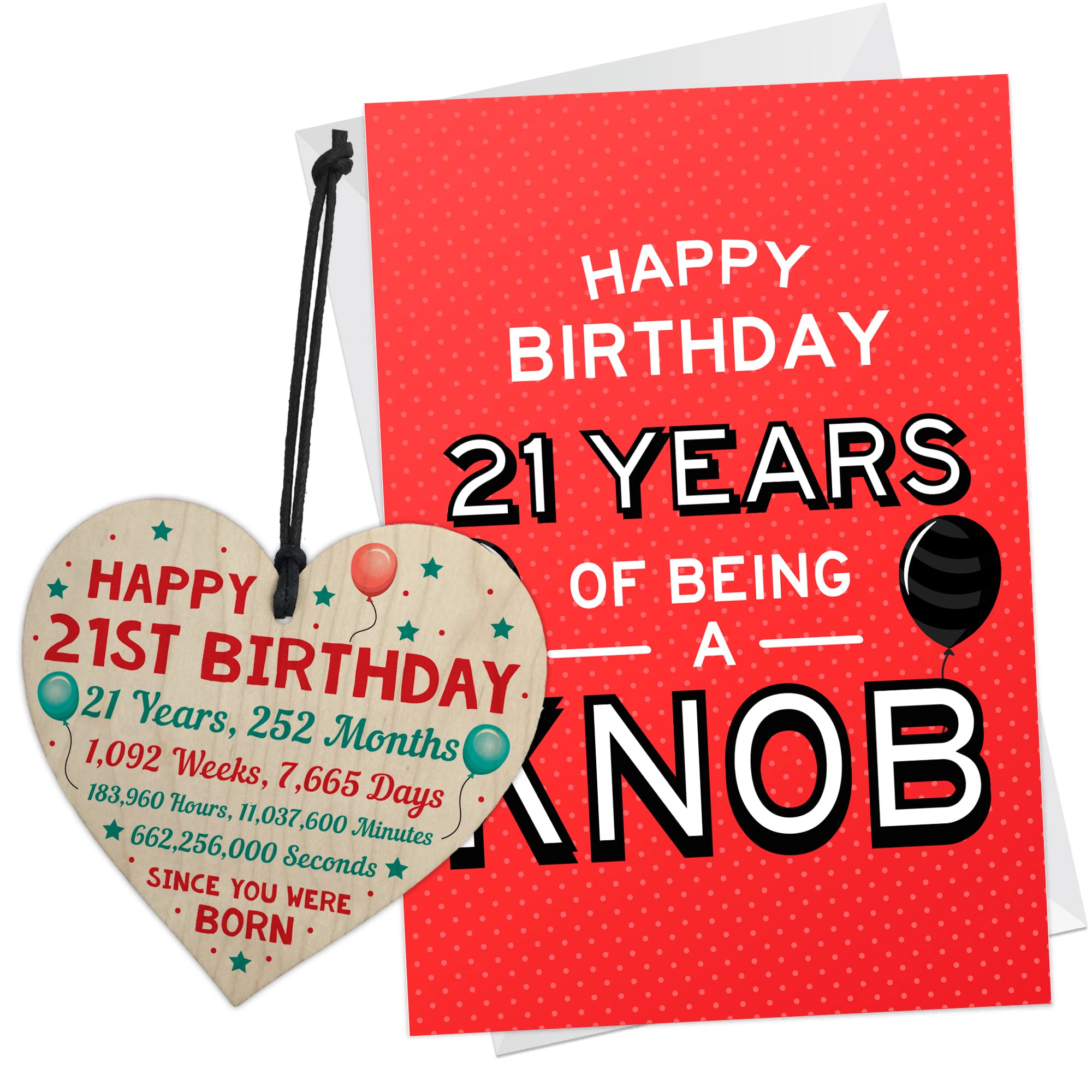 RED OCEAN 21st Birthday Card and Wooden Heart Set, Funny 21st Birthday Gifts, Perfect for Sons, Brothers, Boyfriend Funny 21st Birthday Card