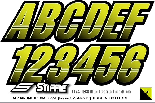 Miniatura 5 de STIFFIE Techtron Electric LimeBlack - Calcomanías de identificación alfanuméricas, adhesivos de números de registro para barcos y embarcaciones