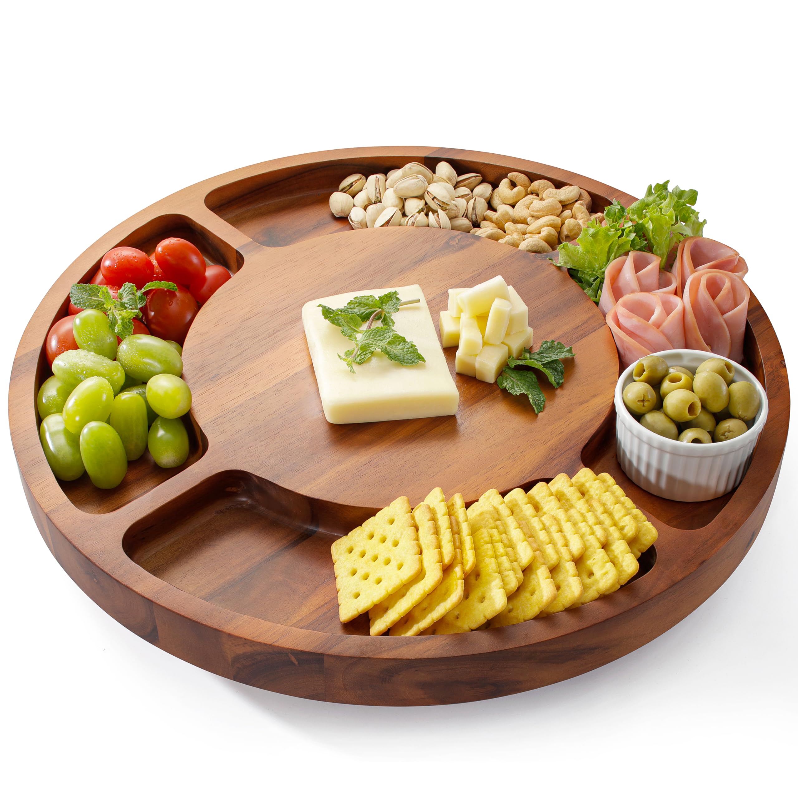 Tidita 16” Rotating Charcuterie Board for Cheese and Meat - Lazy Susan Charcuterie Boards Round with Compartments - 360° Rotating Plates for Serving Food, Lazy Susan Cheese Board (Acacia Wood)