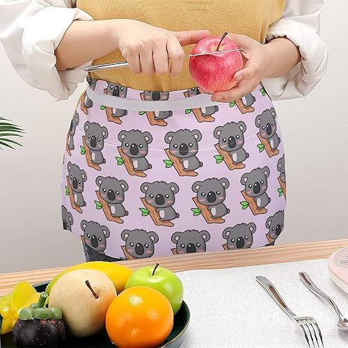 Miniatura 4 de Lindo delantal de cintura de koala con 3 bolsillos, delantal de servidor, medio delantal, delantal corto para cocina, restaurante