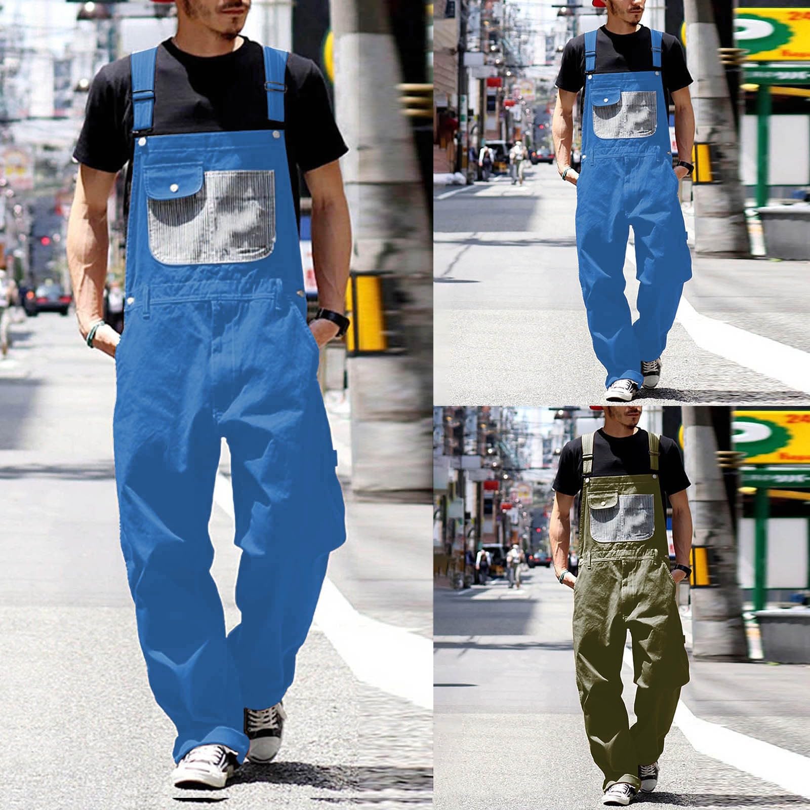 Generisch Traje de casa con peto vaquero para hombre, ajuste relajado, ropa de trabajo con tirantes ajustables, prácticos bolsillos para herramientas, mono de gato