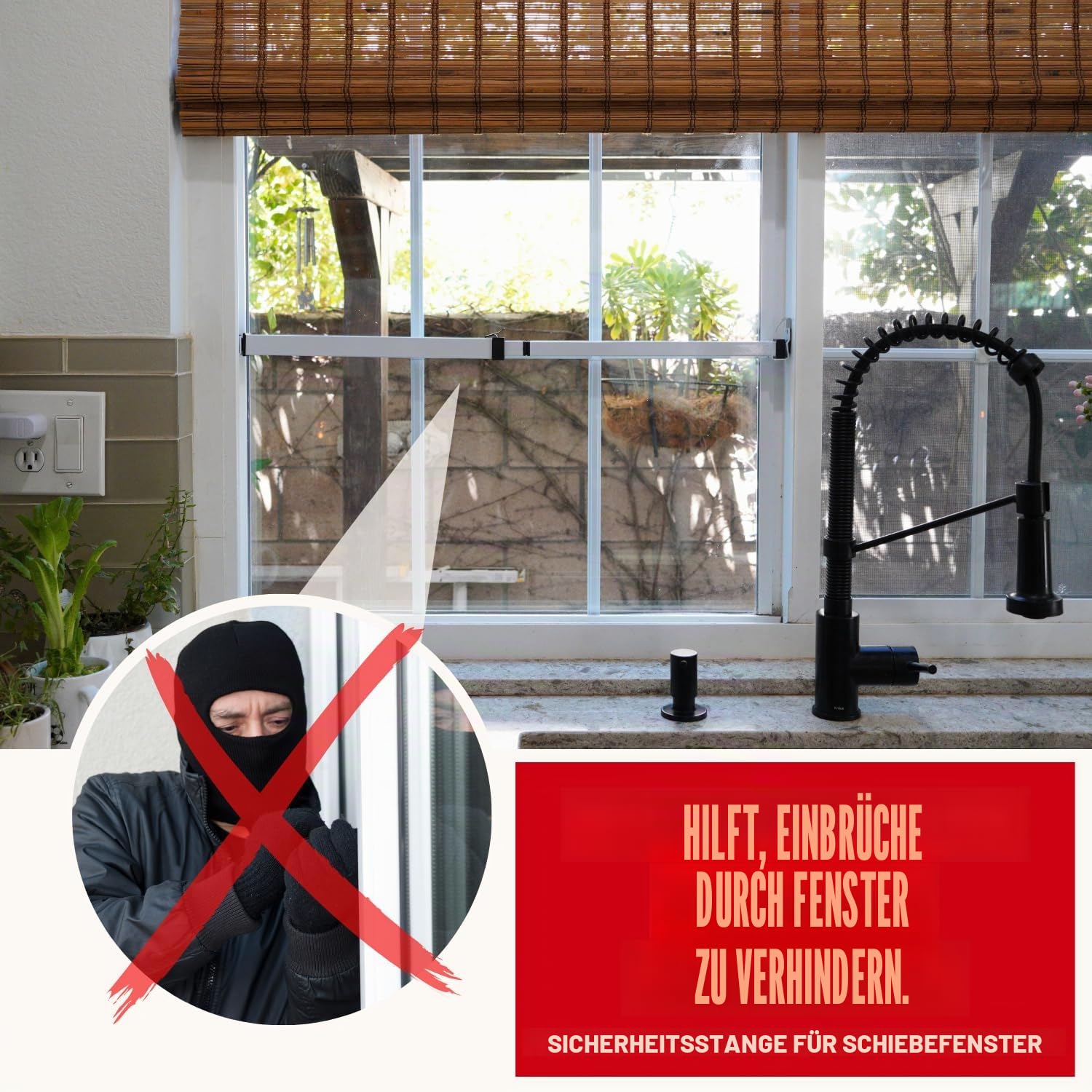 SecurityMan Fenster-Sicherheitsstange – einfache Installation für horizontale/vertikale Fenster – verstellbare Fenstersicherung (kindersicheres/robustes Eisen) – ausziehbar (36,2 cm bis 94 cm)