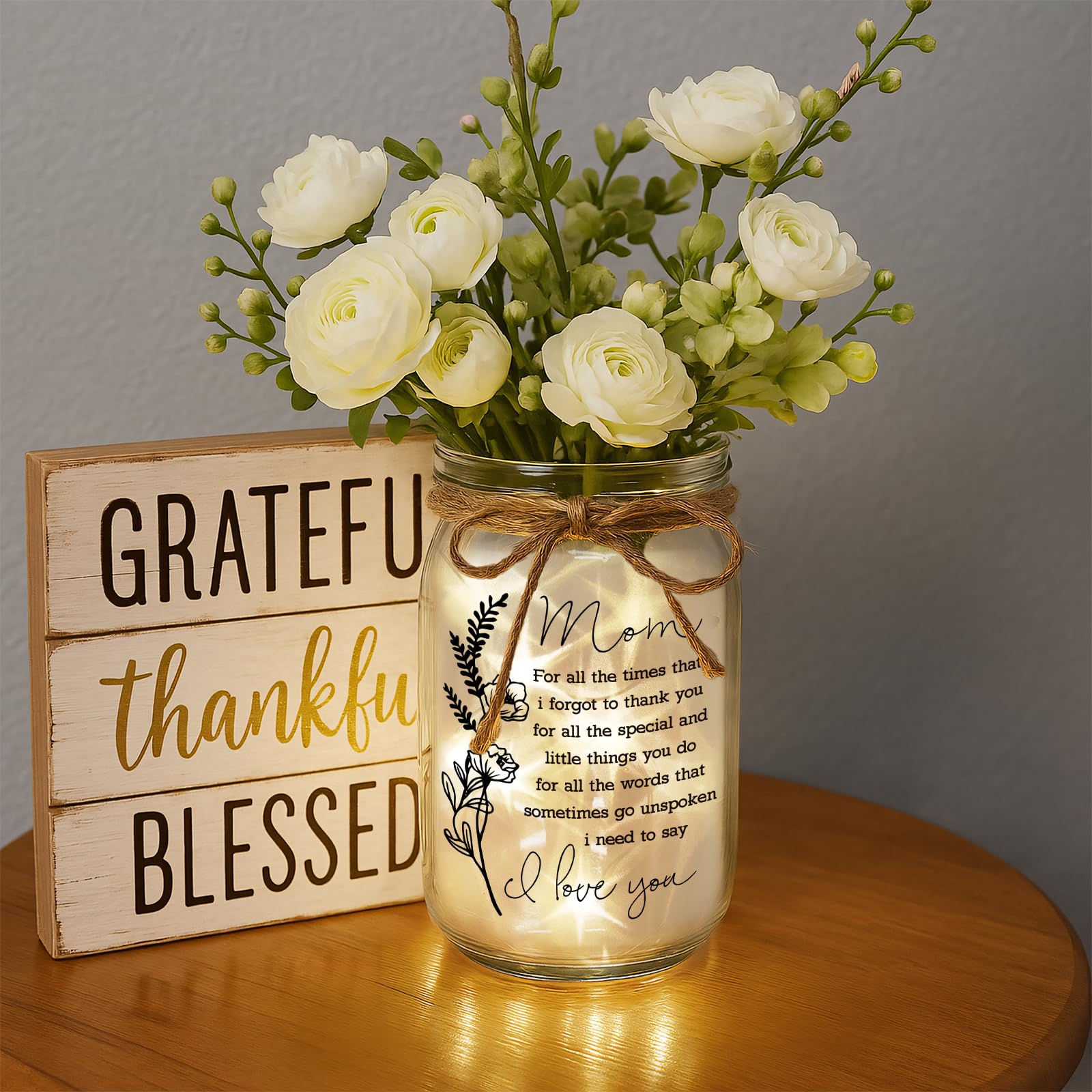 Mason Jar Night Light for Mom Birthday Gifts from Daughter Son Sentimental Mother's Day Gift for Women Best Mom Christmas Valentine's Day Thanksgiving Presents (MS-A02)