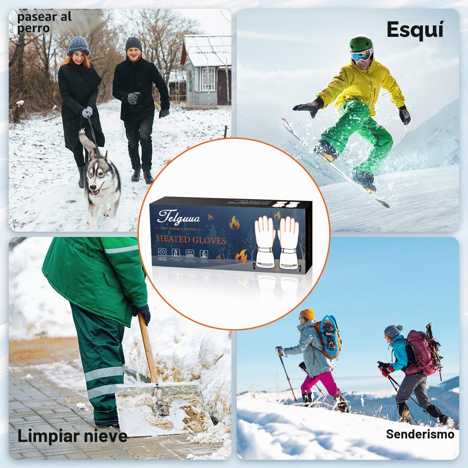 Telguua Guantes Calefactables para Hombre Mujer con Batería de 5500mAh 7.4V Recargables Eléctricamente,3 Temperaturas Ajustables Pantalla Táctil Gruesos Impermeables a Prueba de Viento para Exteriores