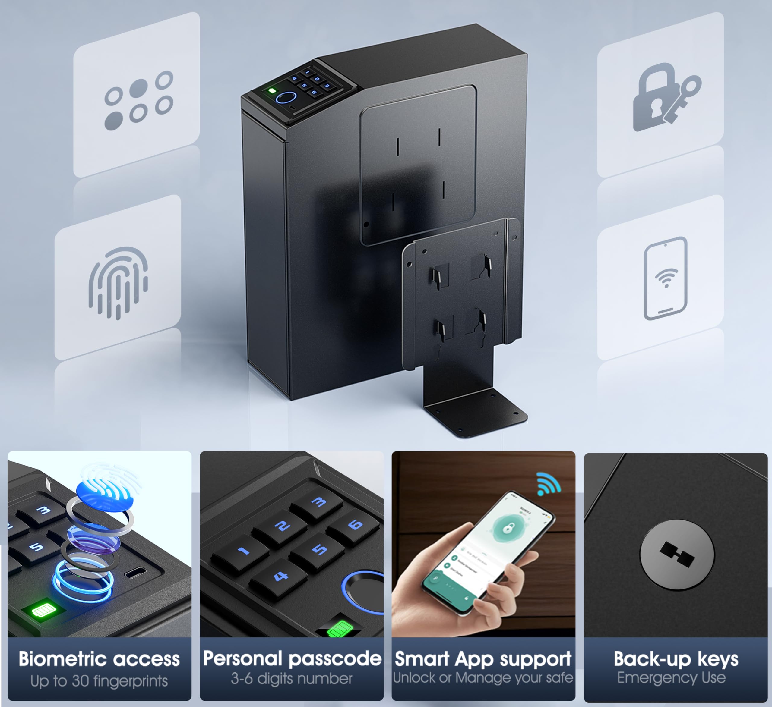 ORARAER Gun safe, Biometric Slider safe for handgun, 4 Ways Unlock with Fingerprint, Key Access,Code, Mounted Nightstand Pistol Safe and Gun Lock Box for Car, Truck,Wall,Valentines Day Gifts for Him