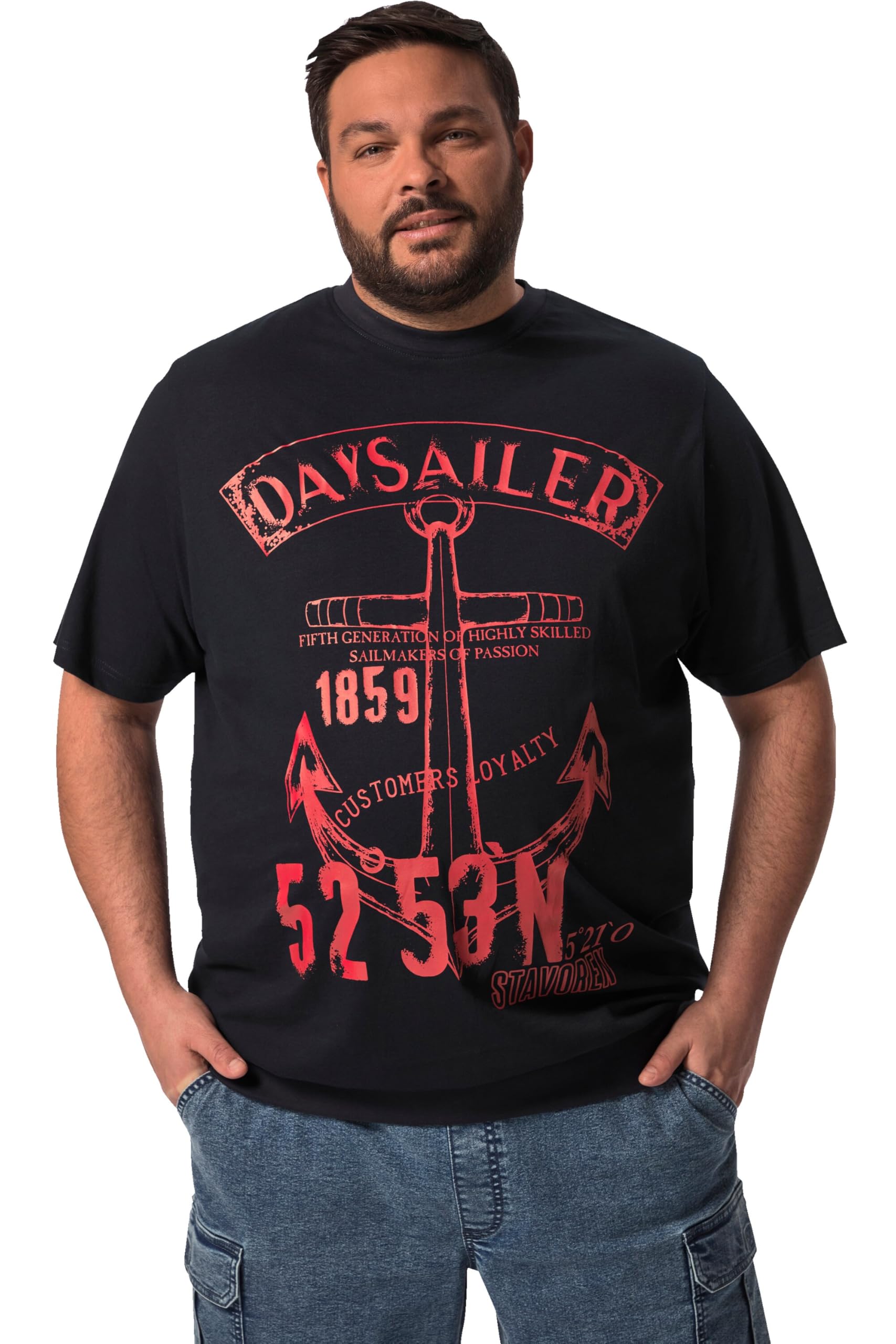 Men Plus Herren große Größen Übergrößen Menswear L-8XL T-Shirt, Halbarm, Bauchfit, Frontdruck 829761