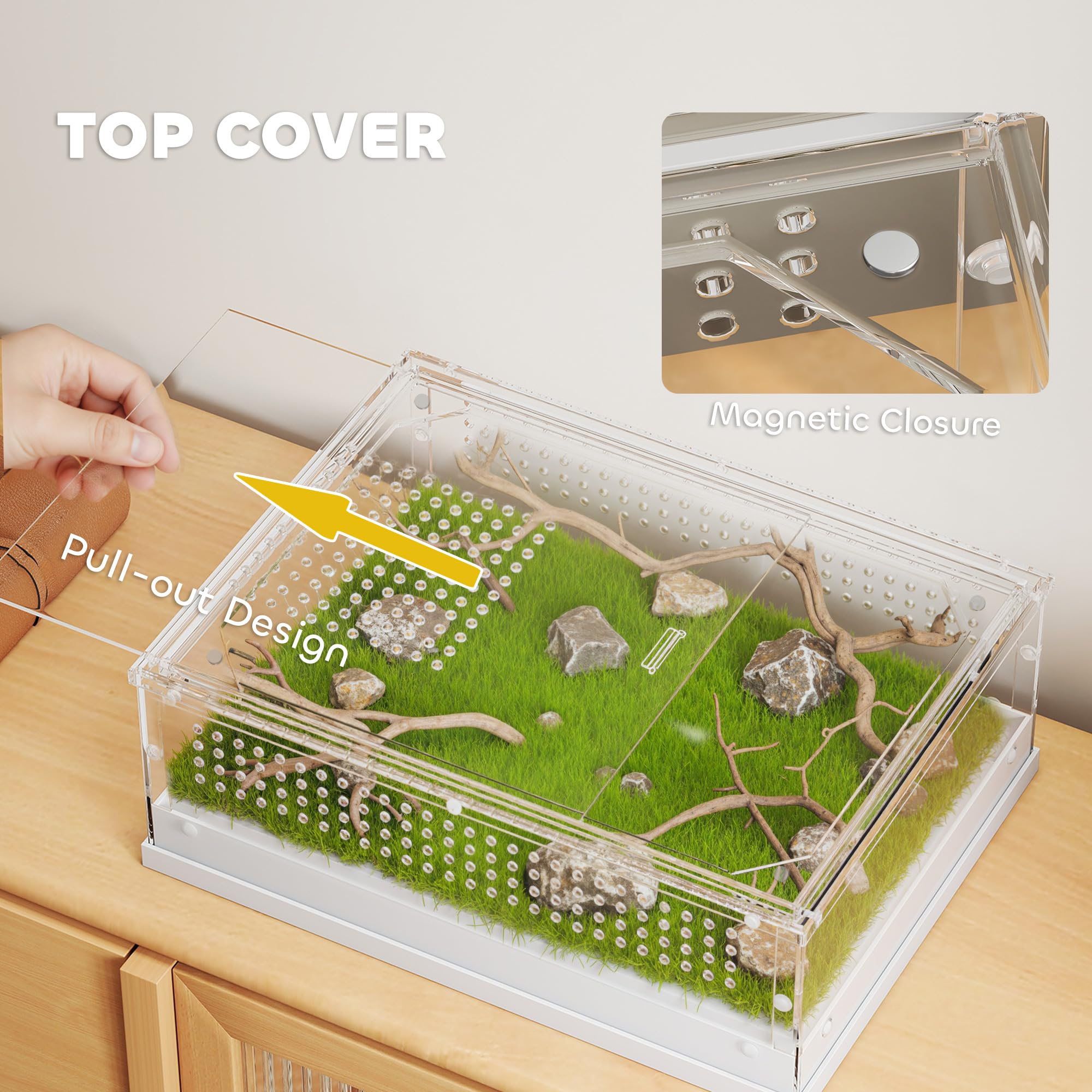 PawHut Terrario para reptiles, 40 x 30 x 15 cm, vivero con puerta corrediza superior, caja de cría de tanque de reptiles acrílico de 360° con rejillas de ventilación, para serpiente, rana, araña, geco