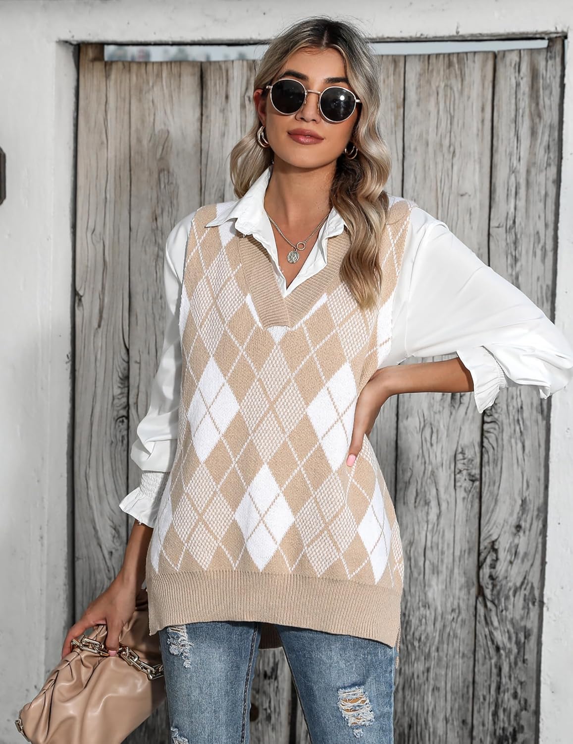 Beyove Sweater Vest Sleeveless Oversized V Neck Sweaters Knitted Vest Pullover Tank Top - Image 3