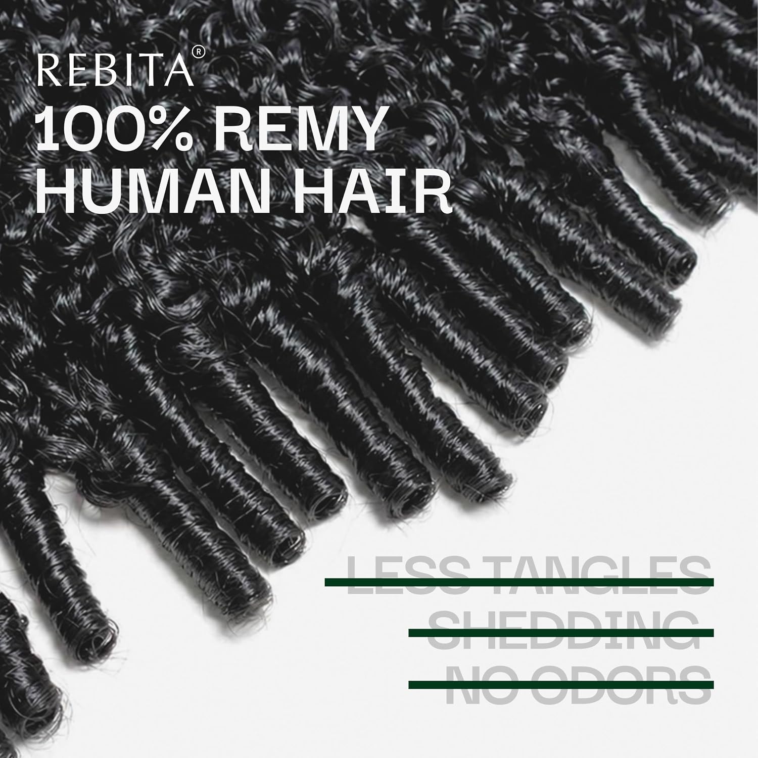 REBITA Burmese Curly Feather Crochet 100% Remy Human Hair Bundles 18" 60g
