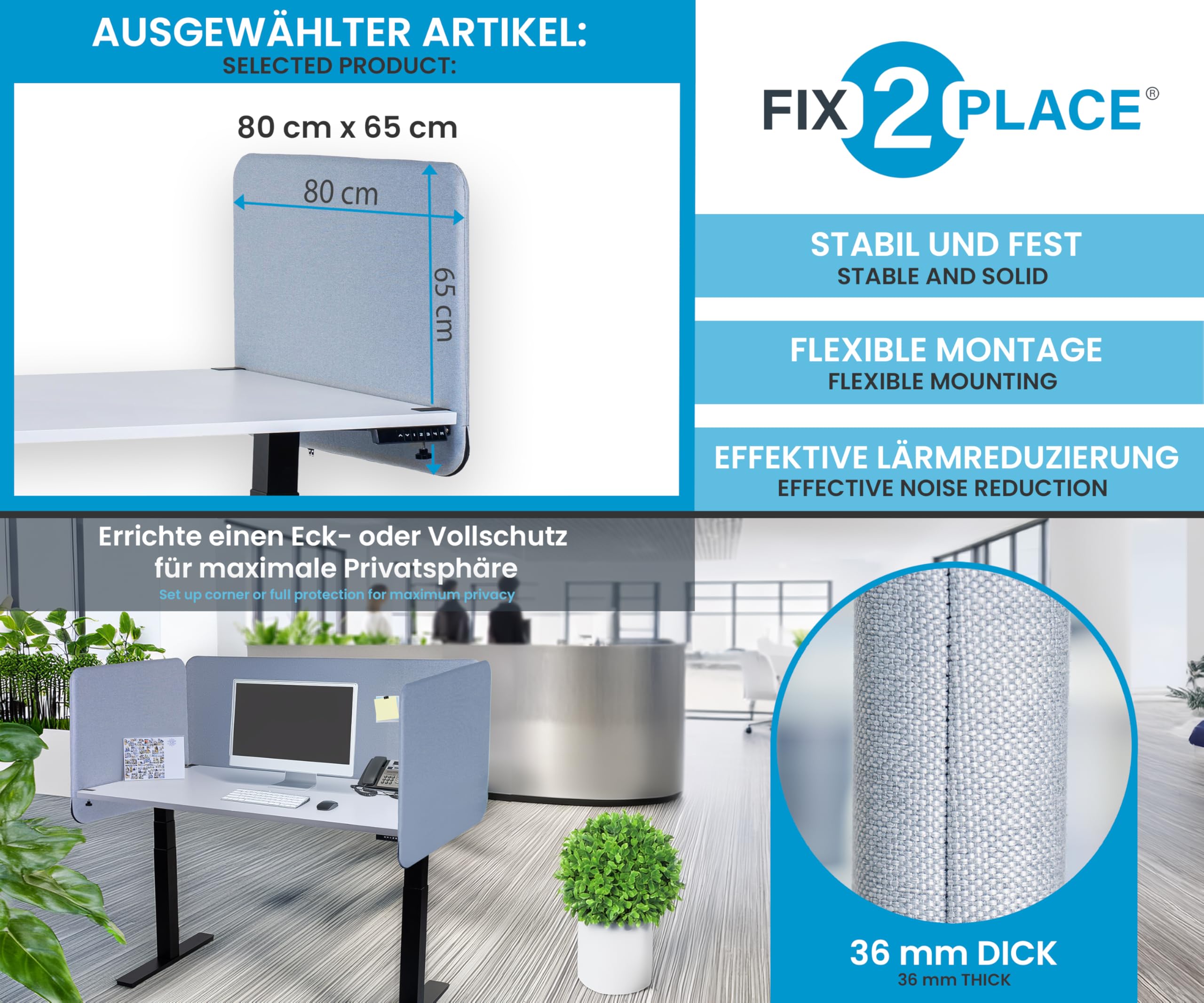 Akustik Trennwand & Sichtschutz für Büros 80x65cm Light Gray, Trennwand zur Lärmreduzierung und Privatsphäre Schreibtisch Trennwand Schallschutz, Leicht zu Montieren