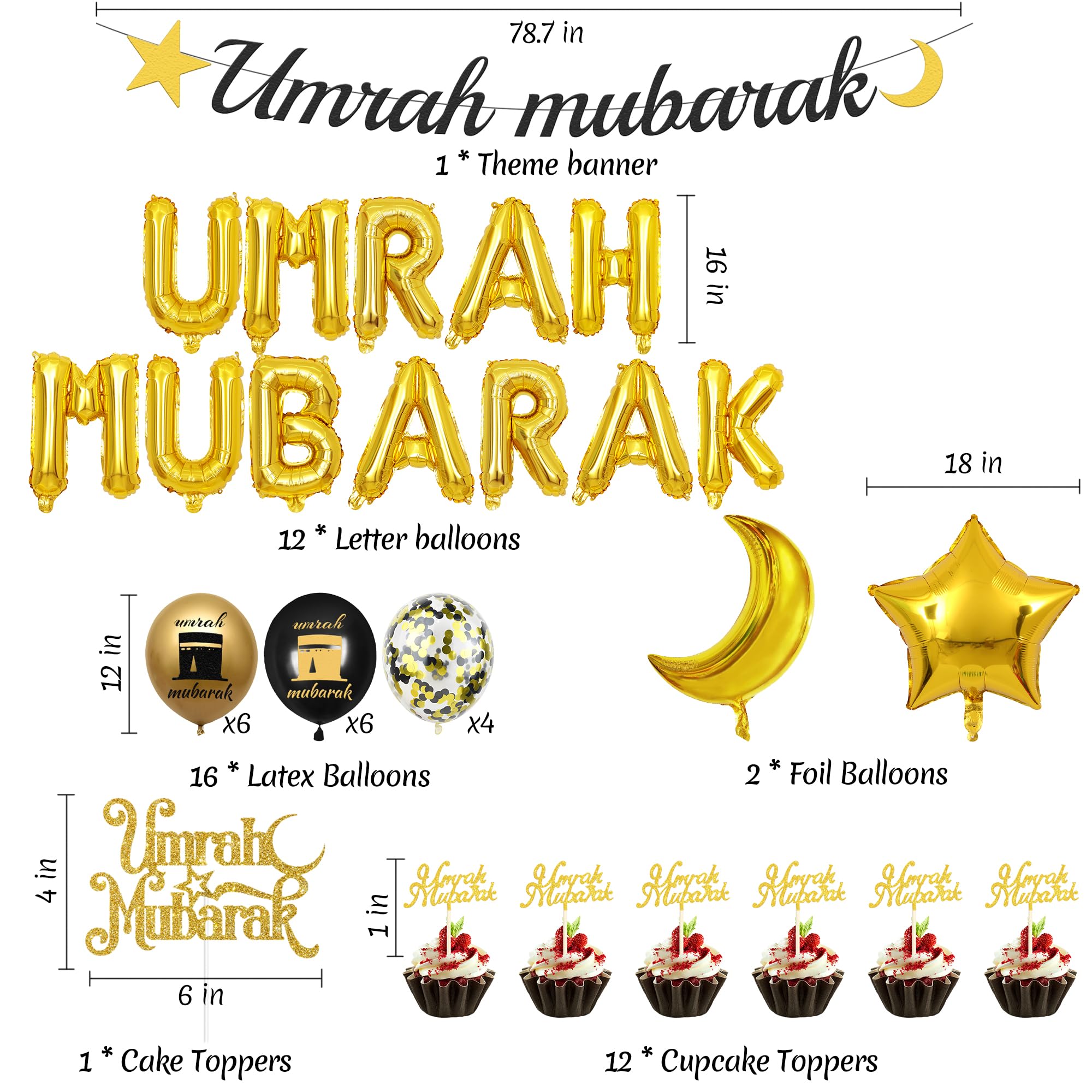 Umrah Mubarak Decorations Set Gold - Image 2