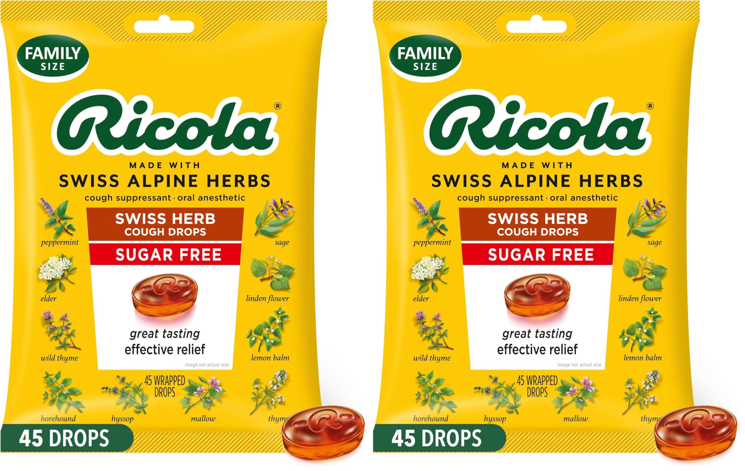 Ricola Sugar Free Original Natural Herb Cough Drops, 45 Count, Cough Suppressant & Throat Relieving Drops with Naturally Sourced Menthol, Pleasing Taste for Coughs & Throat Irritation Symptom Relief